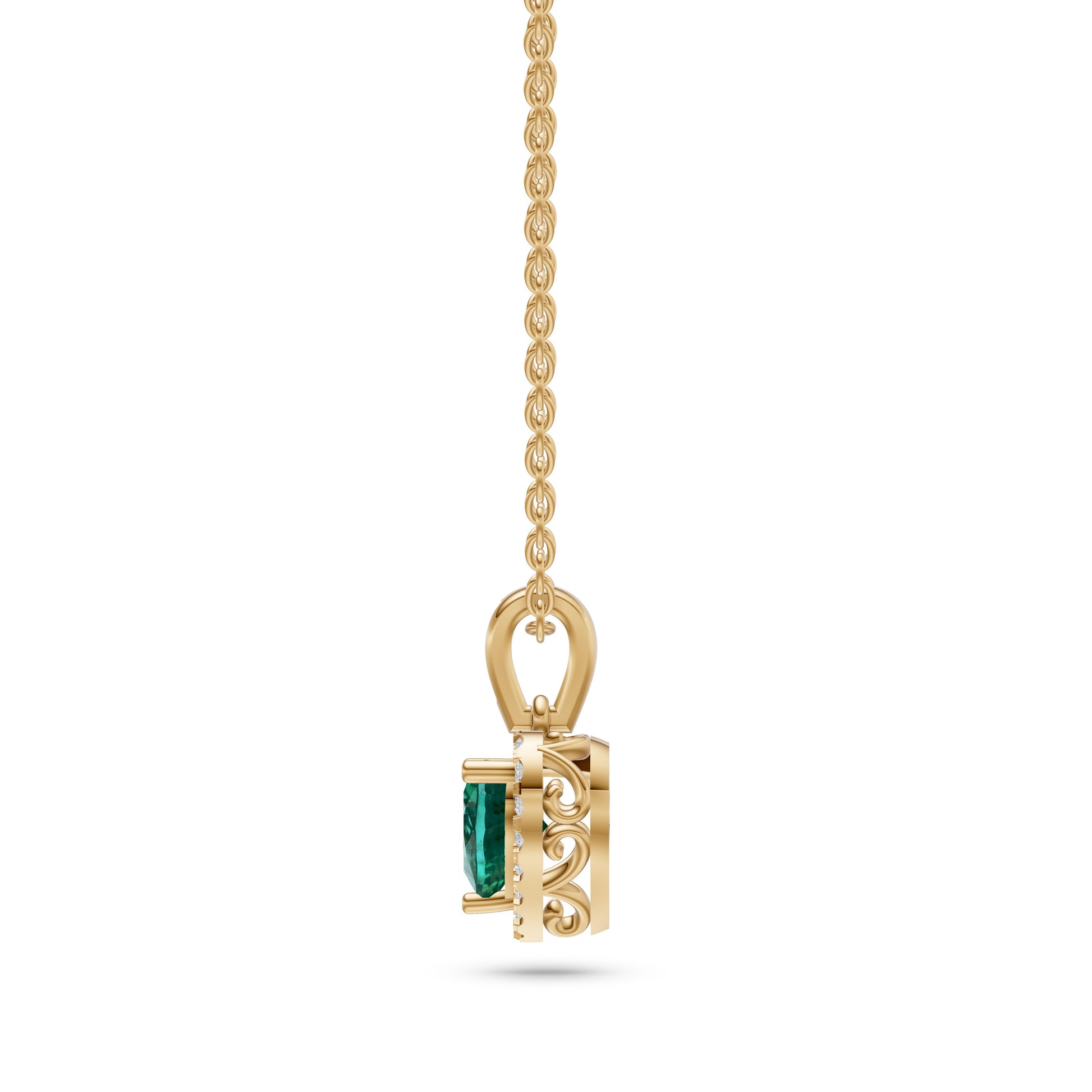 Emerald & Diamond Heart Pendant in 18K Gold