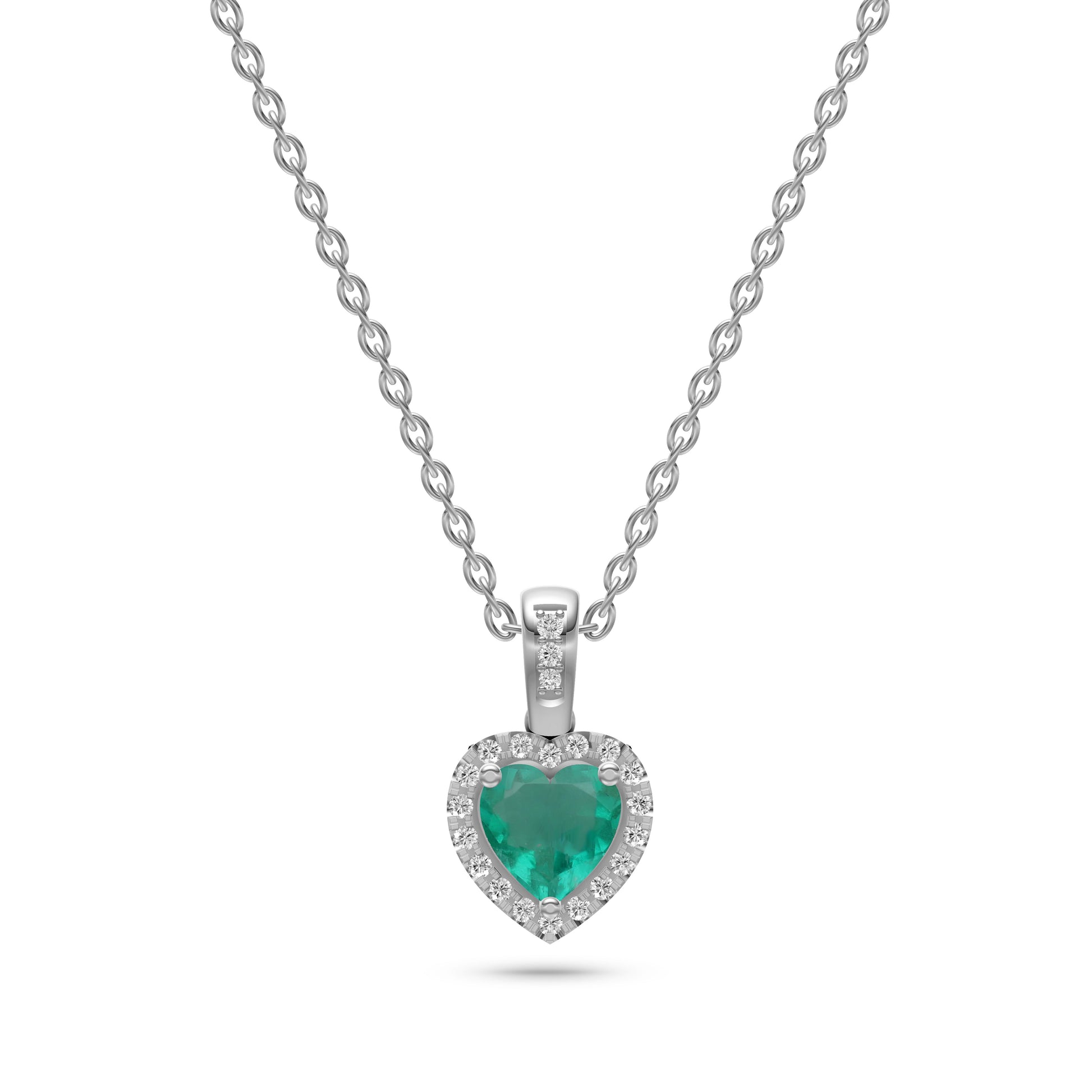 Emerald & Diamond Heart Pendant in 18K Gold