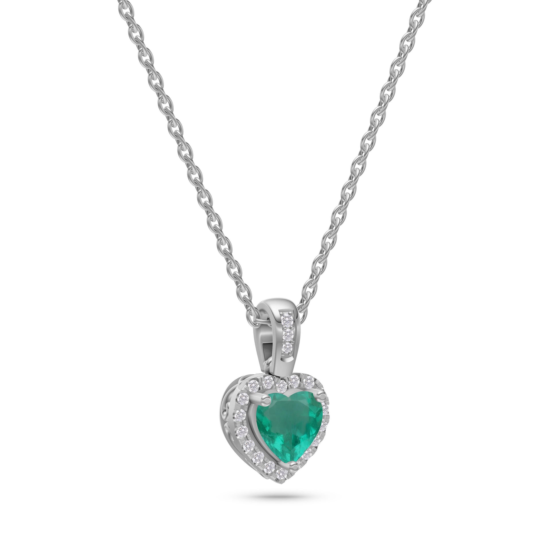 Emerald & Diamond Heart Pendant in 18K Gold