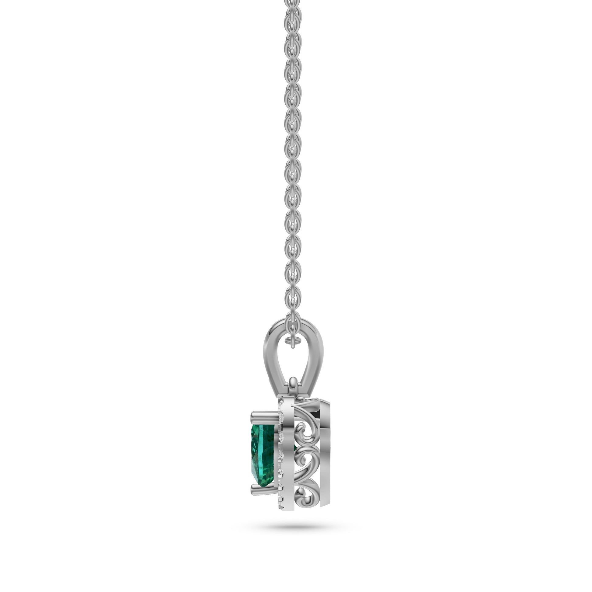 Emerald & Diamond Heart Pendant in 18K Gold