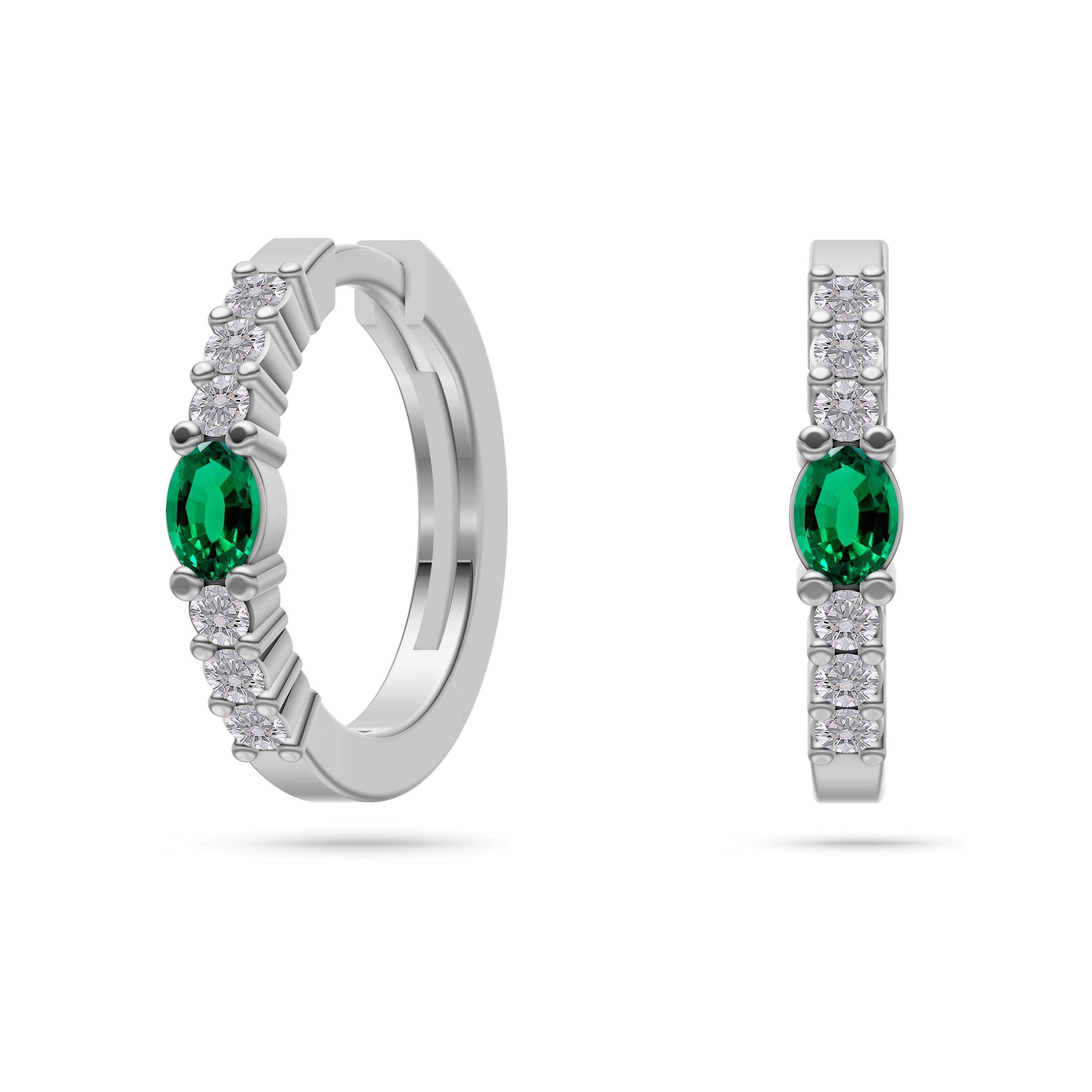 Emerald Eclipse Diamond Huggie Earrings In 18K Gold