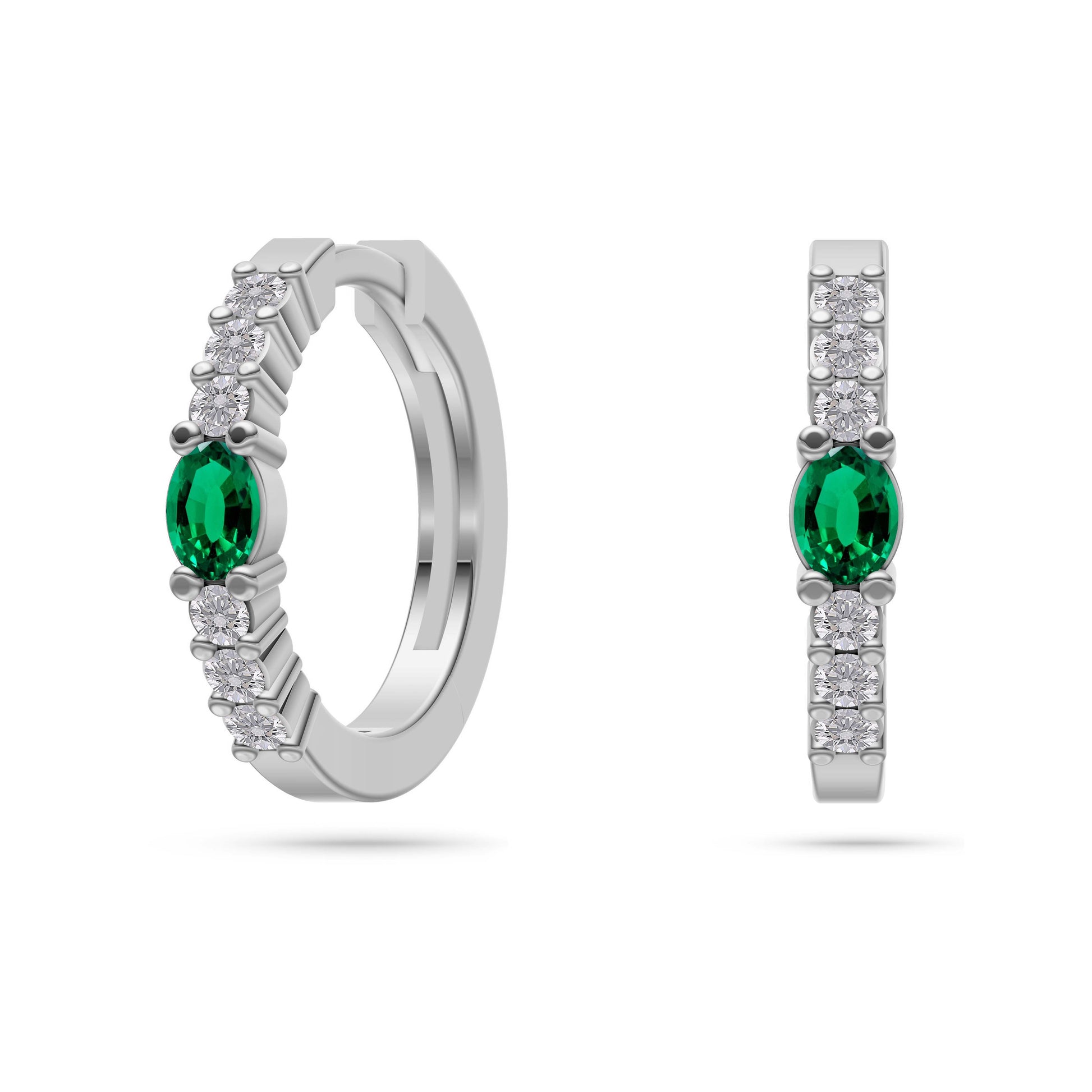 Emerald Eclipse Diamond Huggie Earrings In 18K Gold
