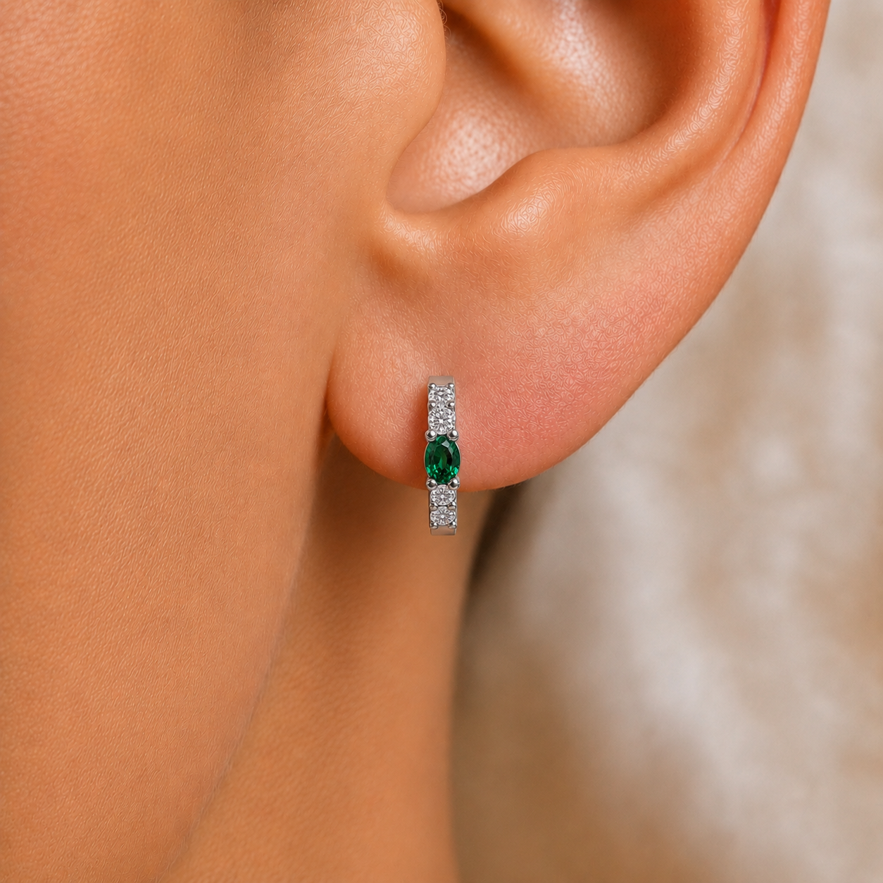 Emerald Eclipse Diamond Huggie Earrings In 18K Gold