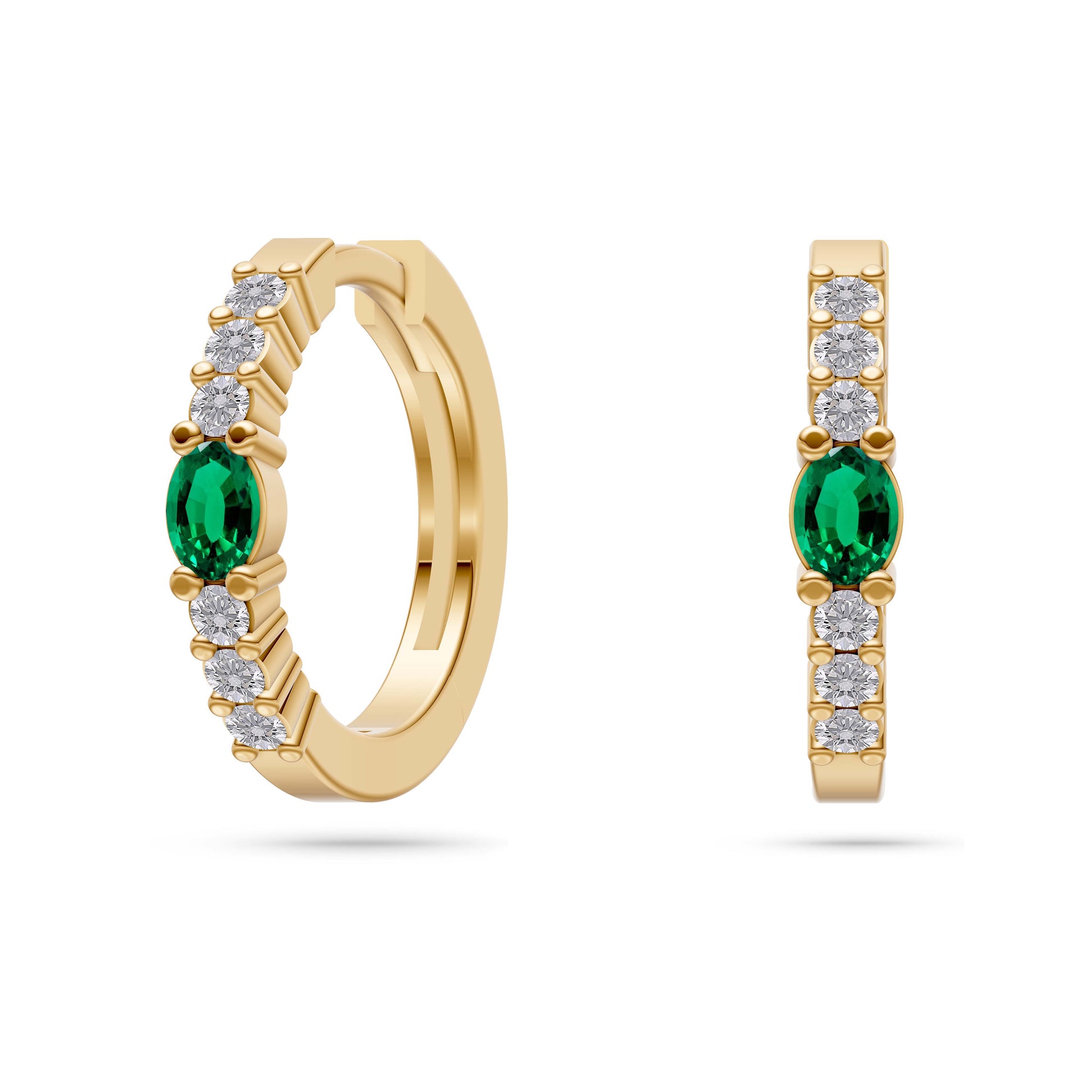 Emerald Eclipse Diamond Huggie Earrings In 18K Gold