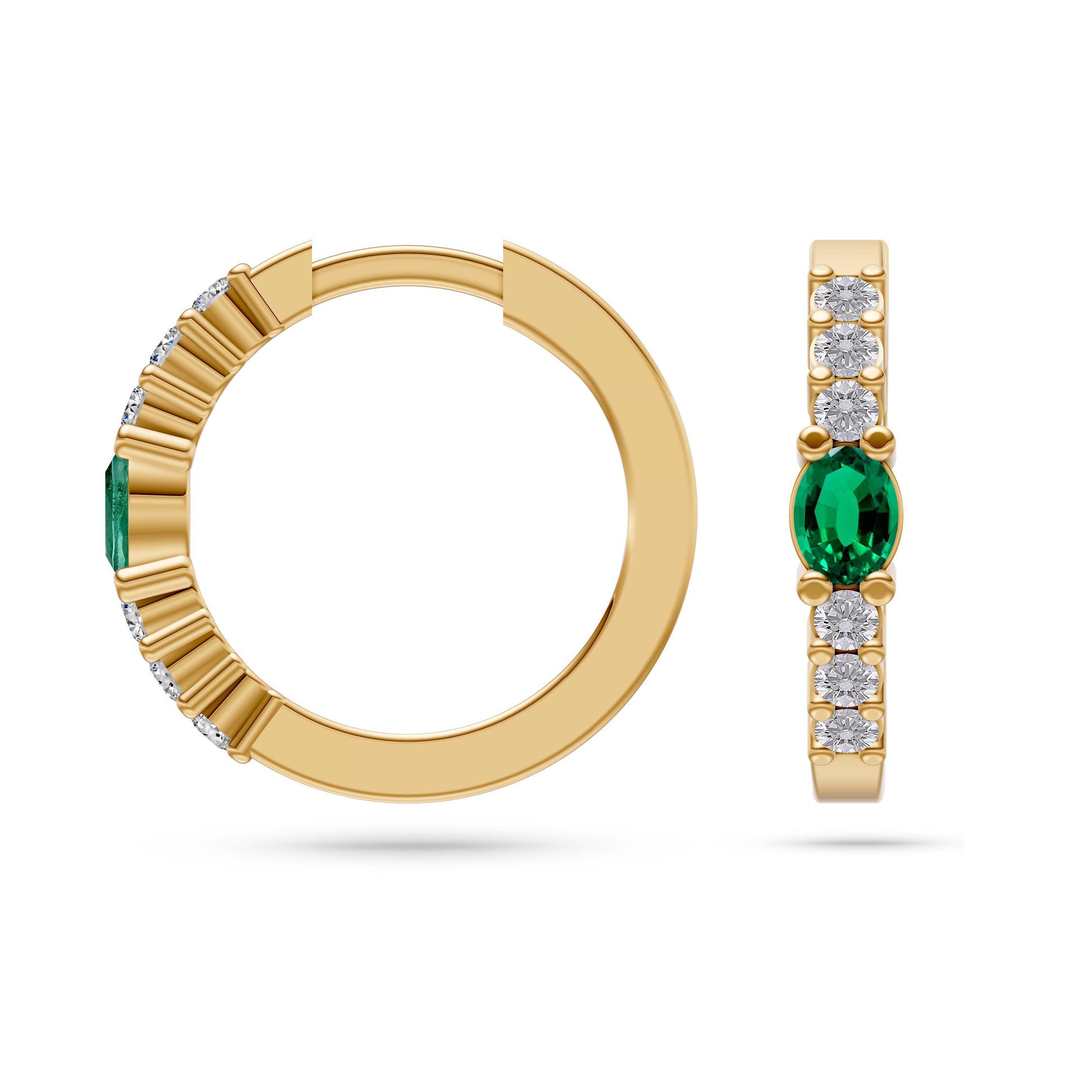 Emerald Eclipse Diamond Huggie Earrings In 18K Gold