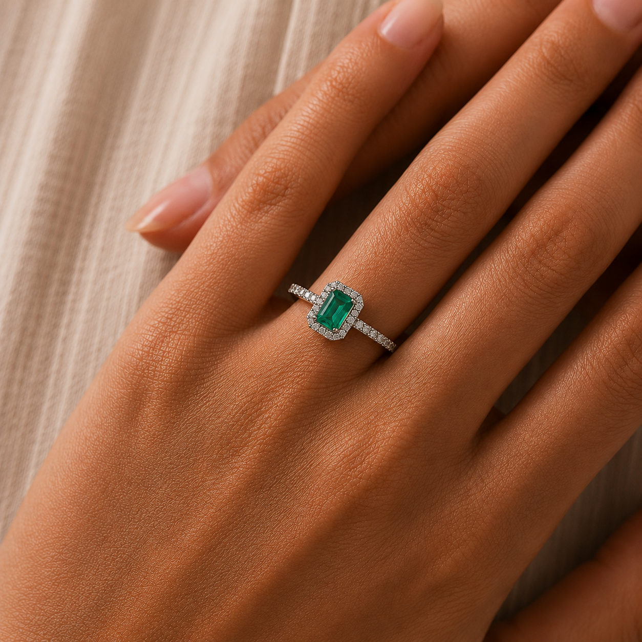 Emerald Octagon Gemstone Ring In 18K Gold