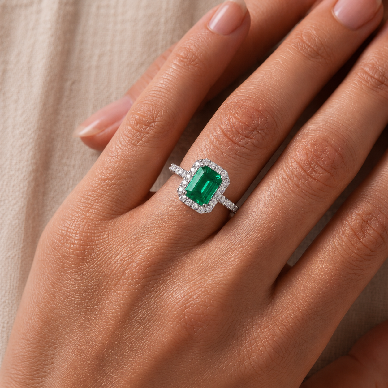 Emerald Octagon Gemstone Ring In 18K Gold