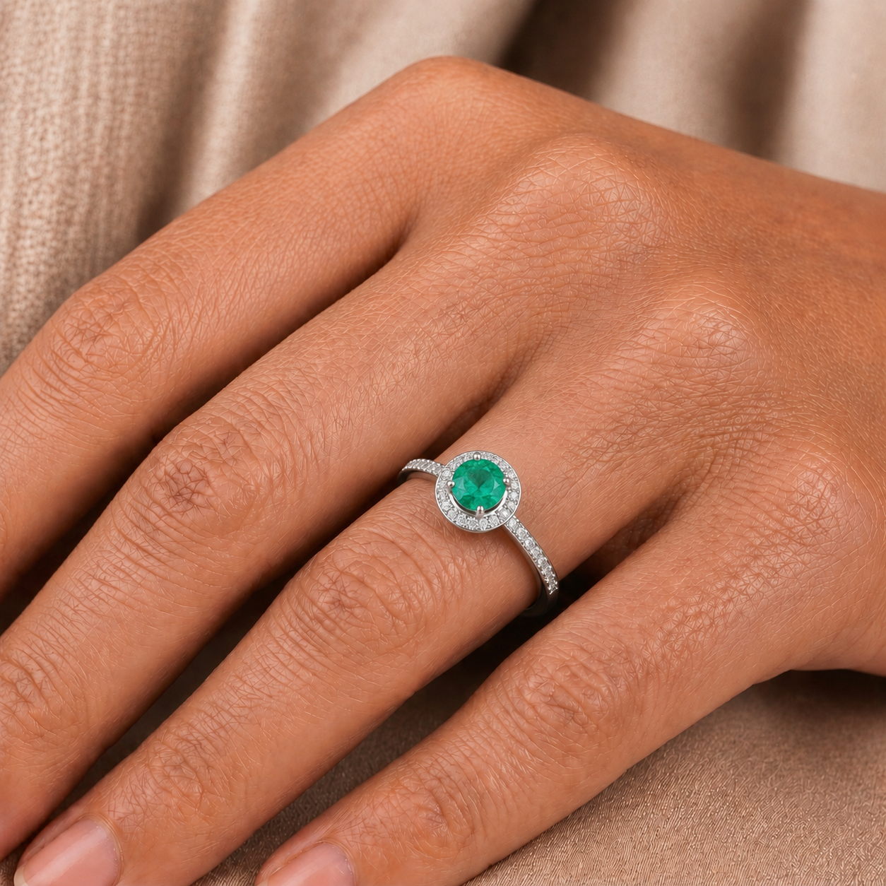 Emerald Round Solitaire Ring In 18K Gold