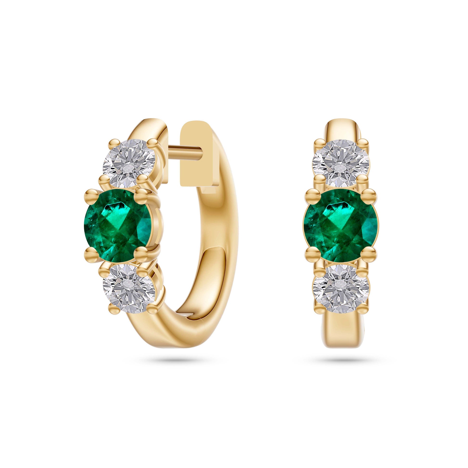 Emerald and Diamond Huggie Earrings in 18K Gold