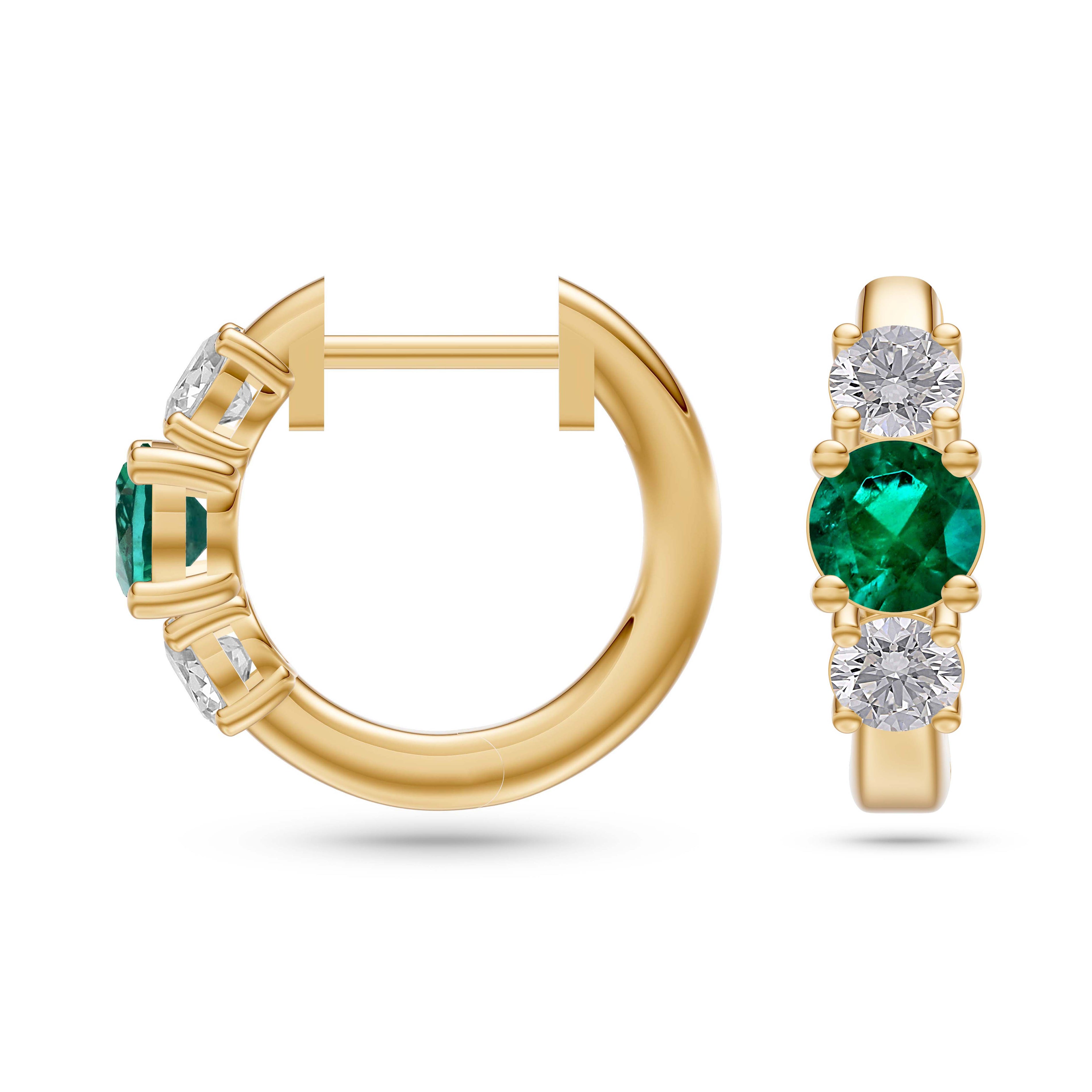 Emerald and Diamond Huggie Earrings in 18K Gold