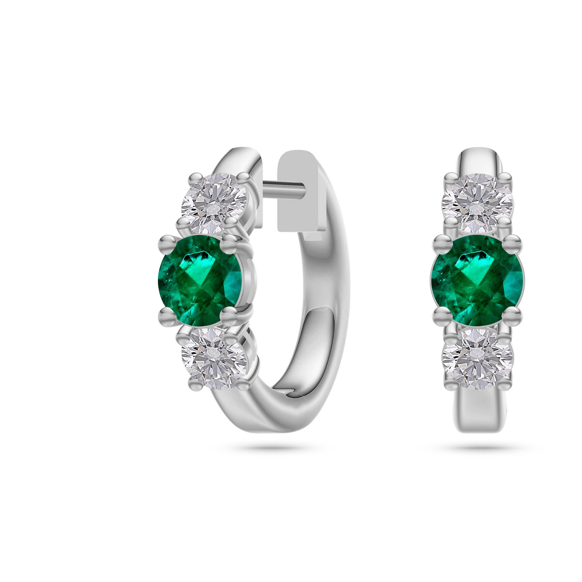 Emerald and Diamond Huggie Earrings in 18K Gold