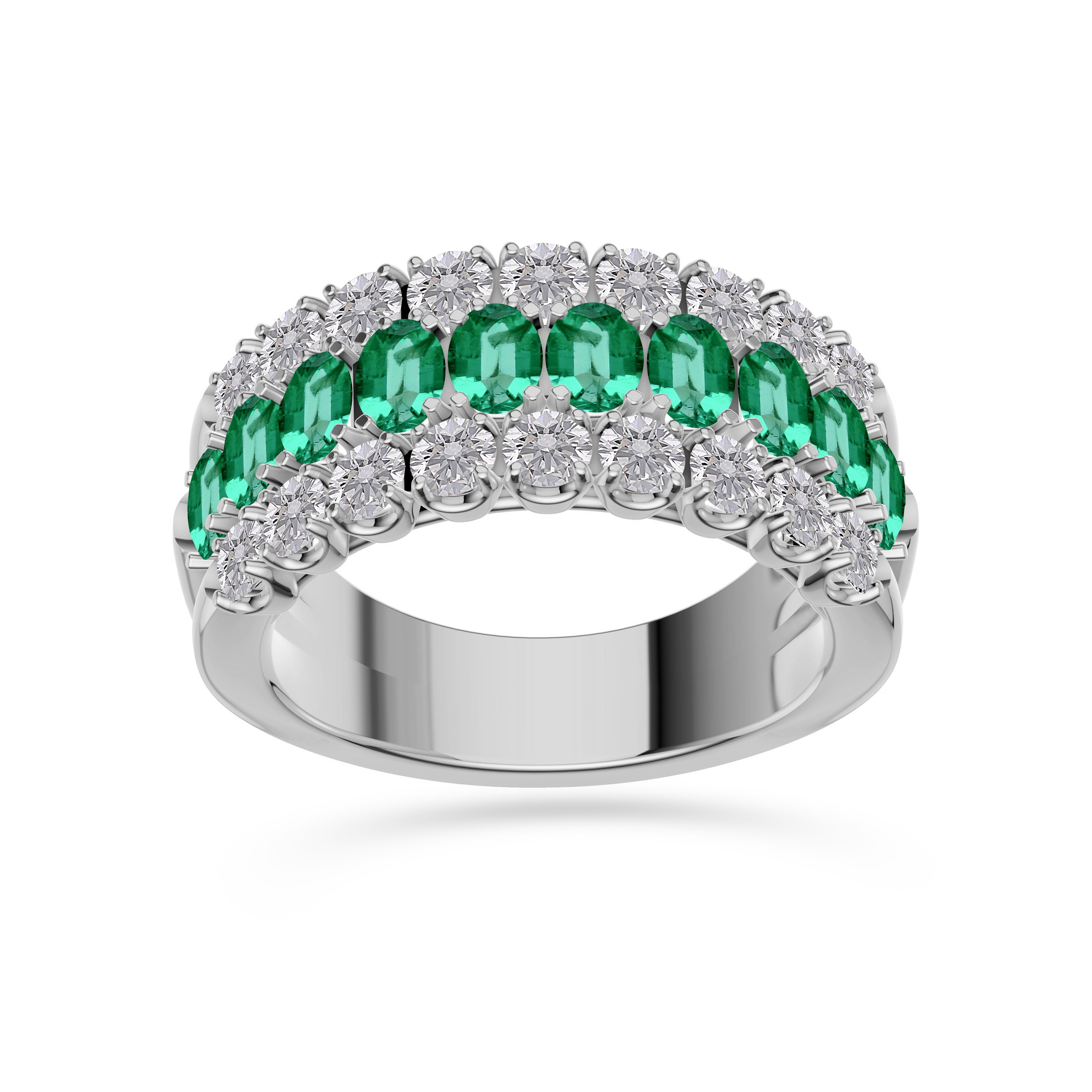 Emerald and Diamond Regal Band Ring in 18K Gold