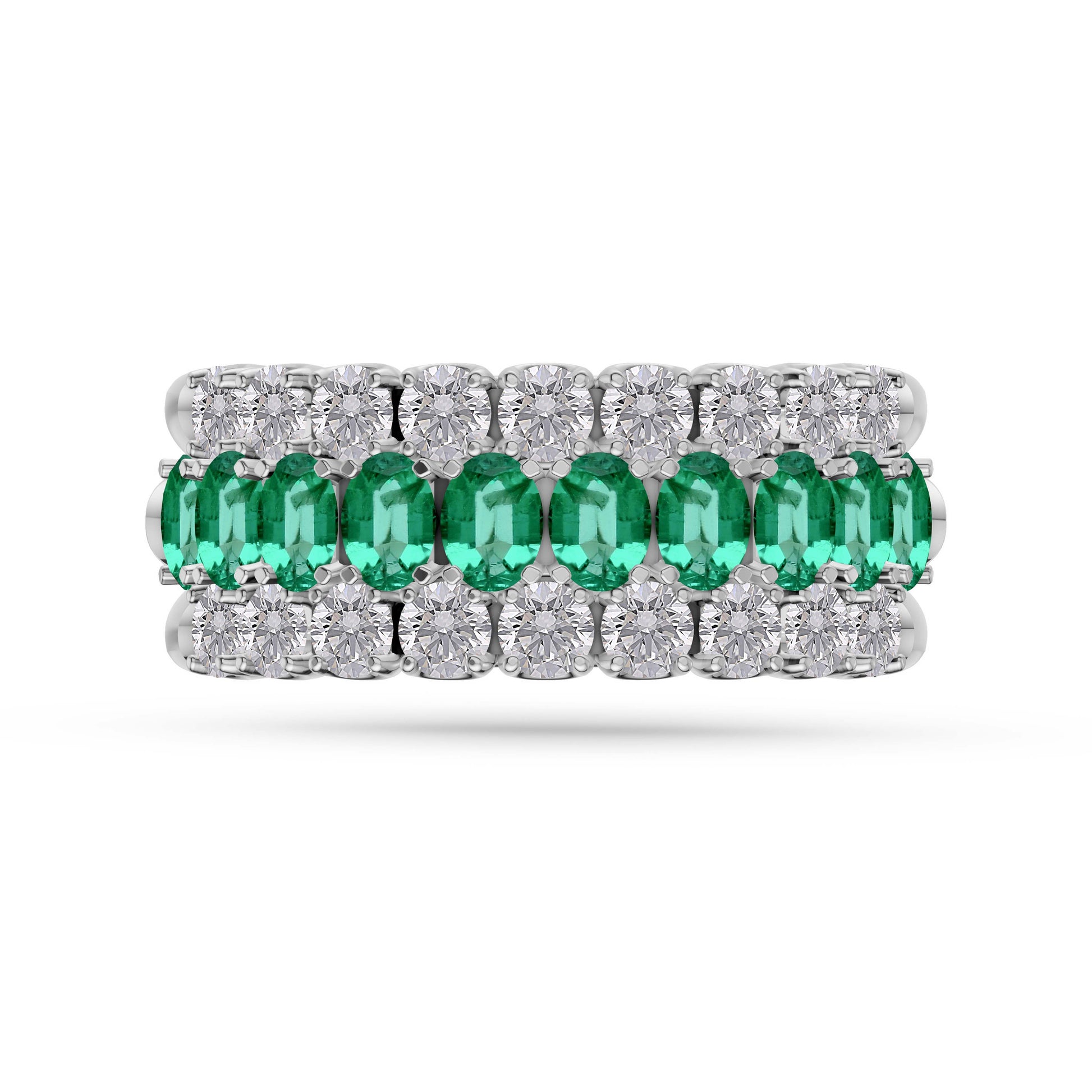 Emerald and Diamond Regal Band Ring in 18K Gold