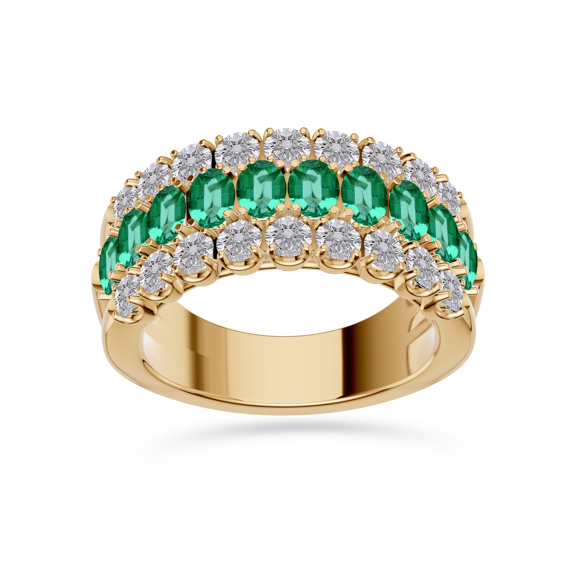 Emerald and Diamond Regal Band Ring in 18K Gold