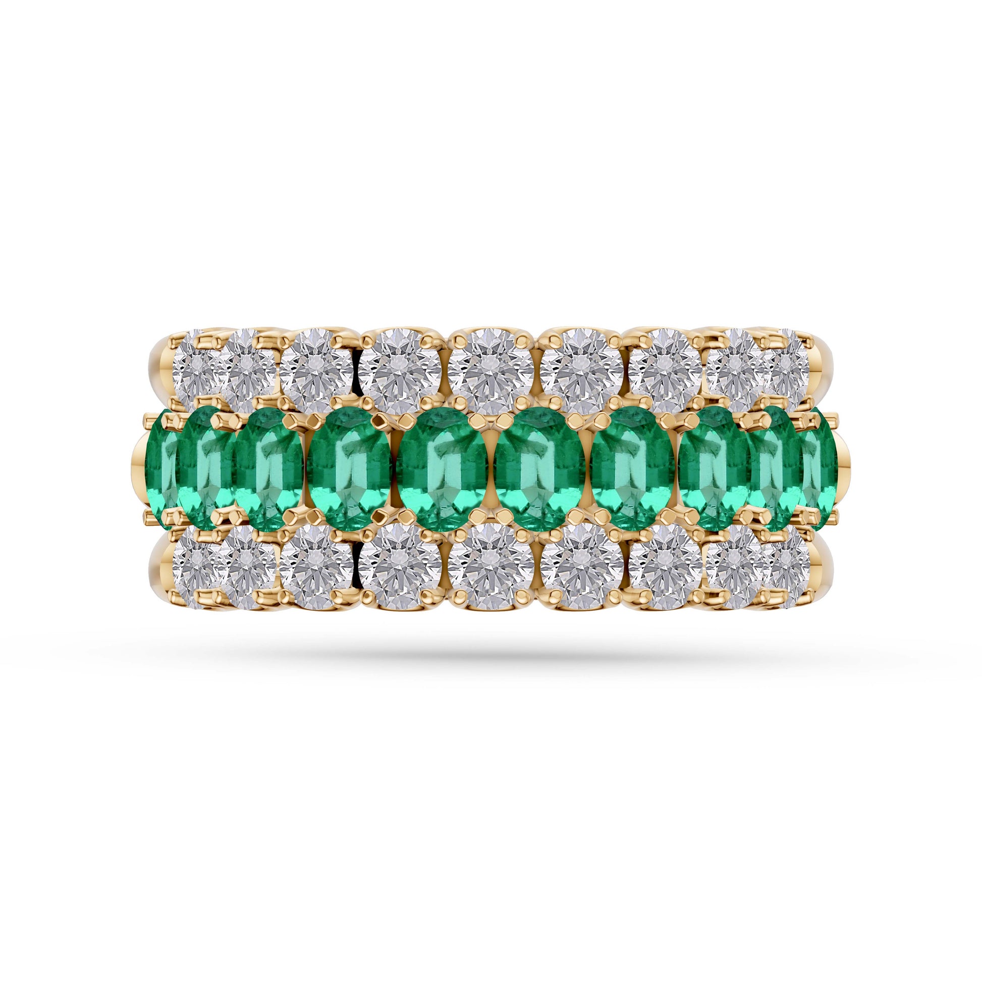 Emerald and Diamond Regal Band Ring in 18K Gold