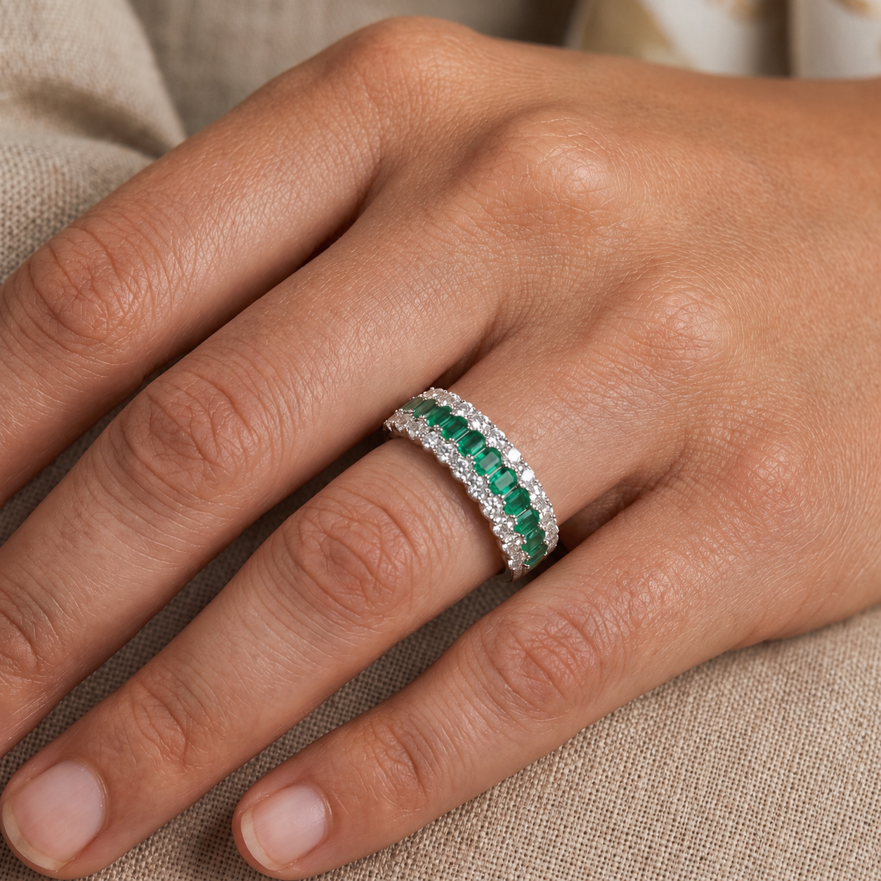 Emerald and Diamond Eclipse Ring in 18K Gold