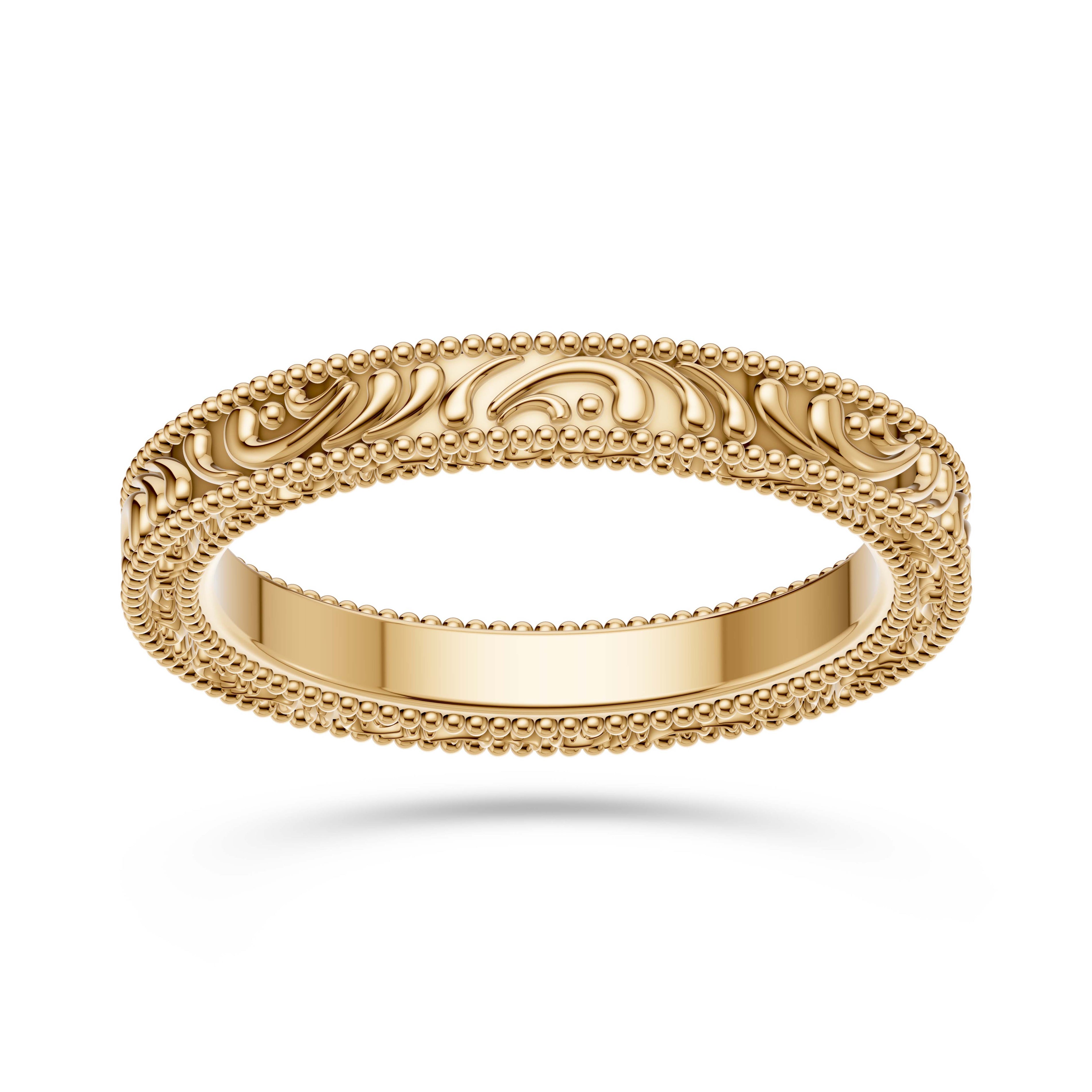 Engraved Gold Milgrain Band in 14K Gold