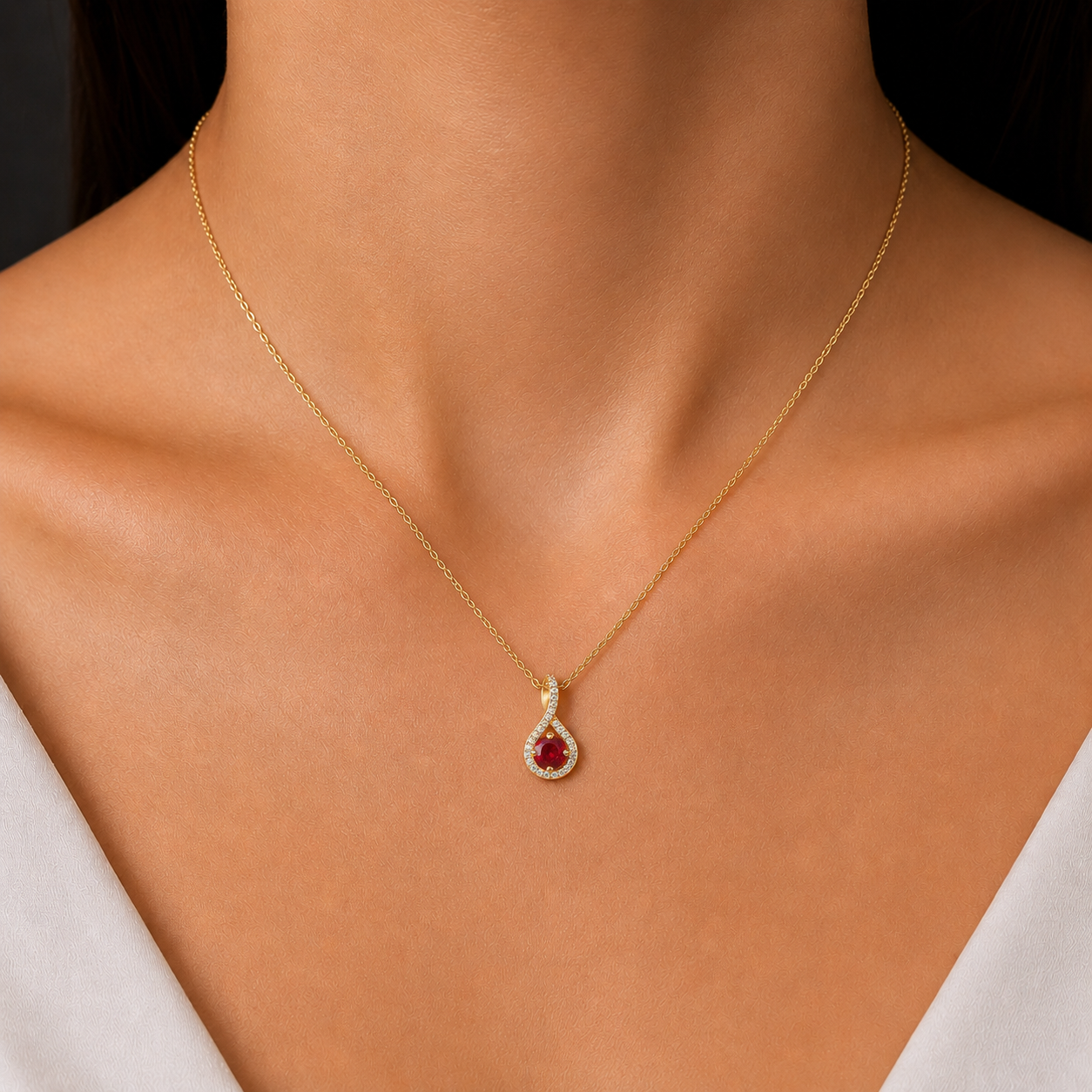 Twilight Twist Ruby Pendant in 18K Gold