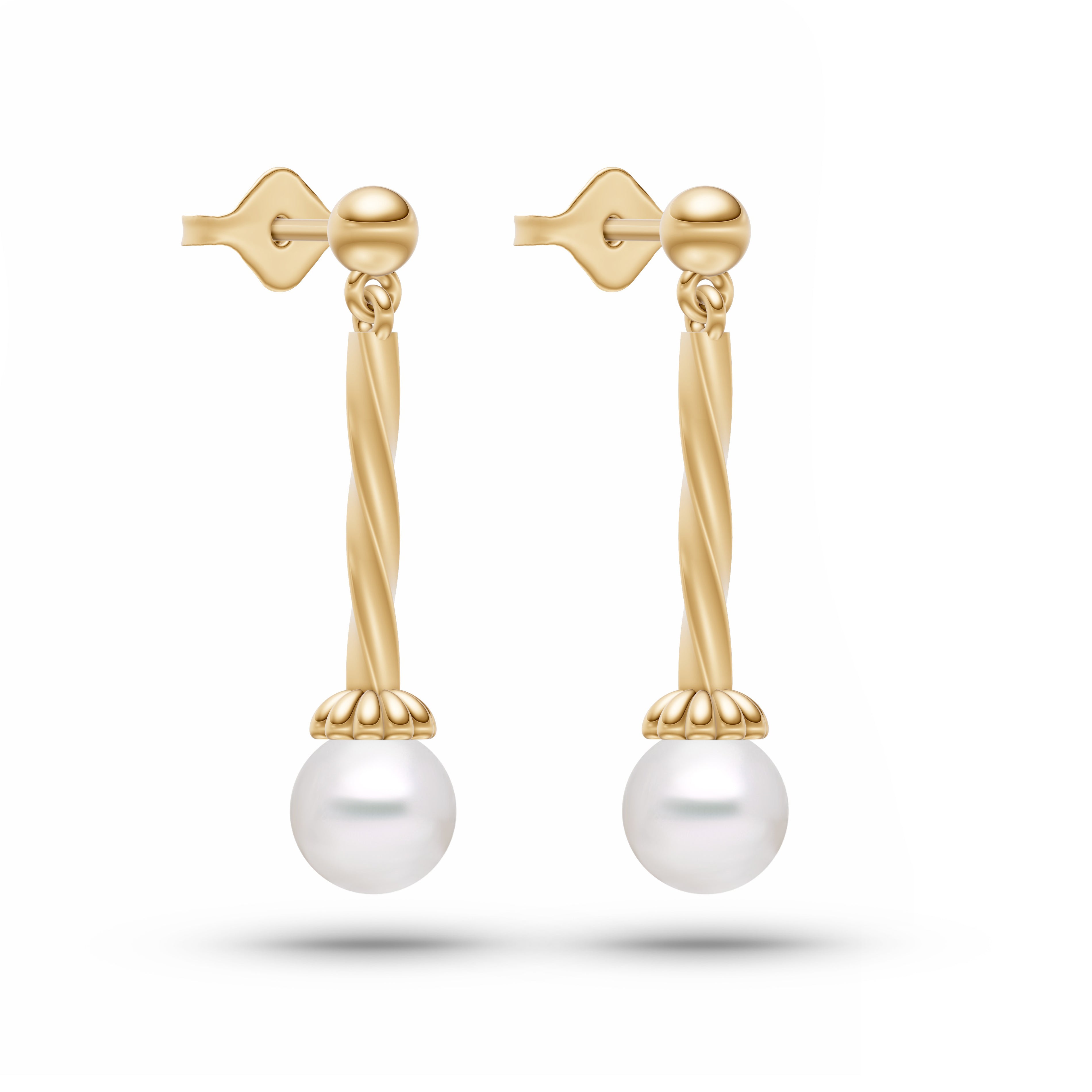 Fancy Pearl Drop Twist Earrings In 14K Gold