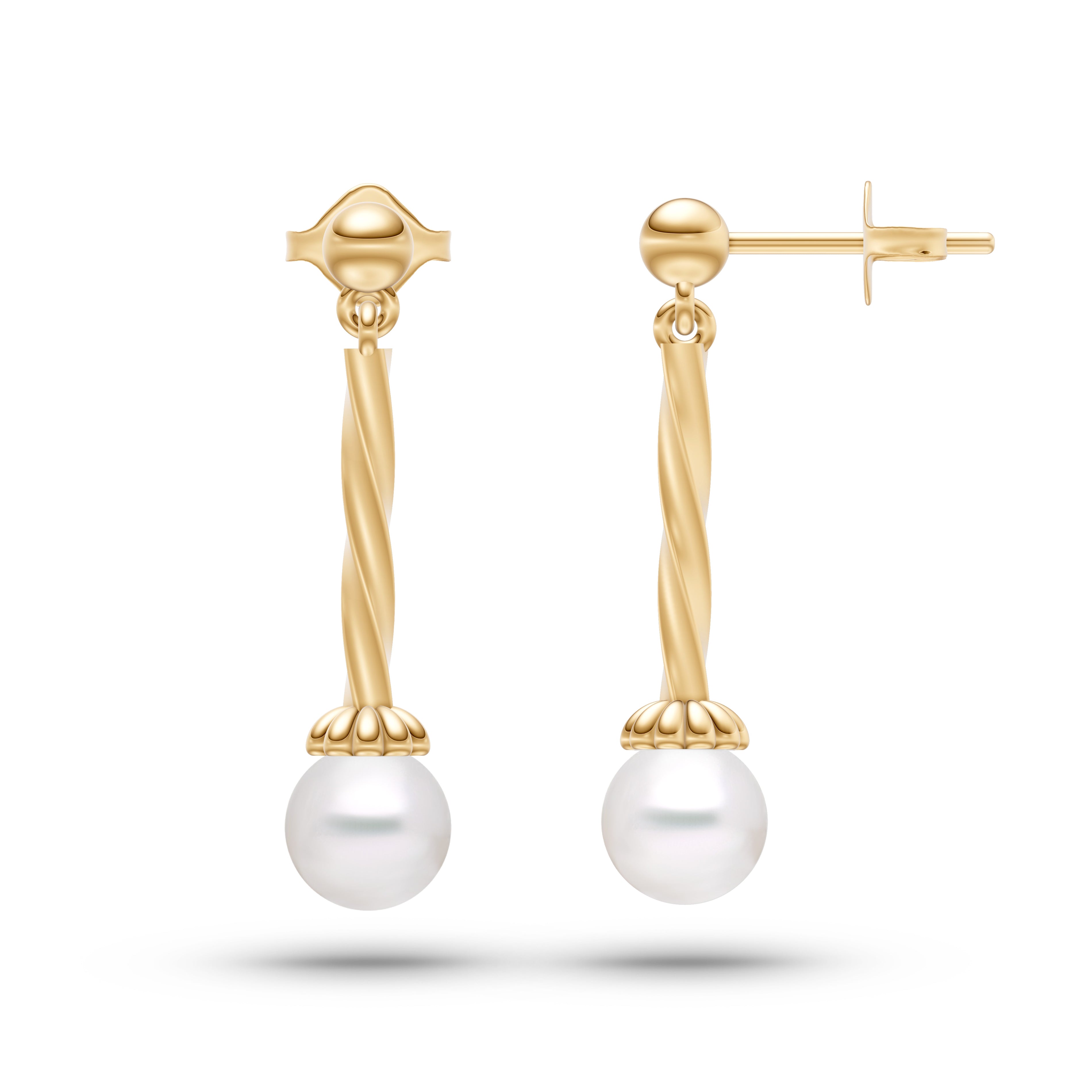 Fancy Pearl Drop Twist Earrings In 14K Gold
