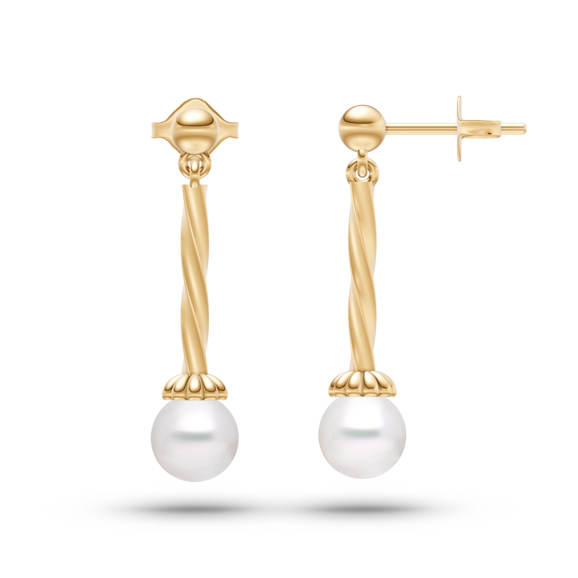 Fancy Pearl Drop Twist Earrings In 14K Gold
