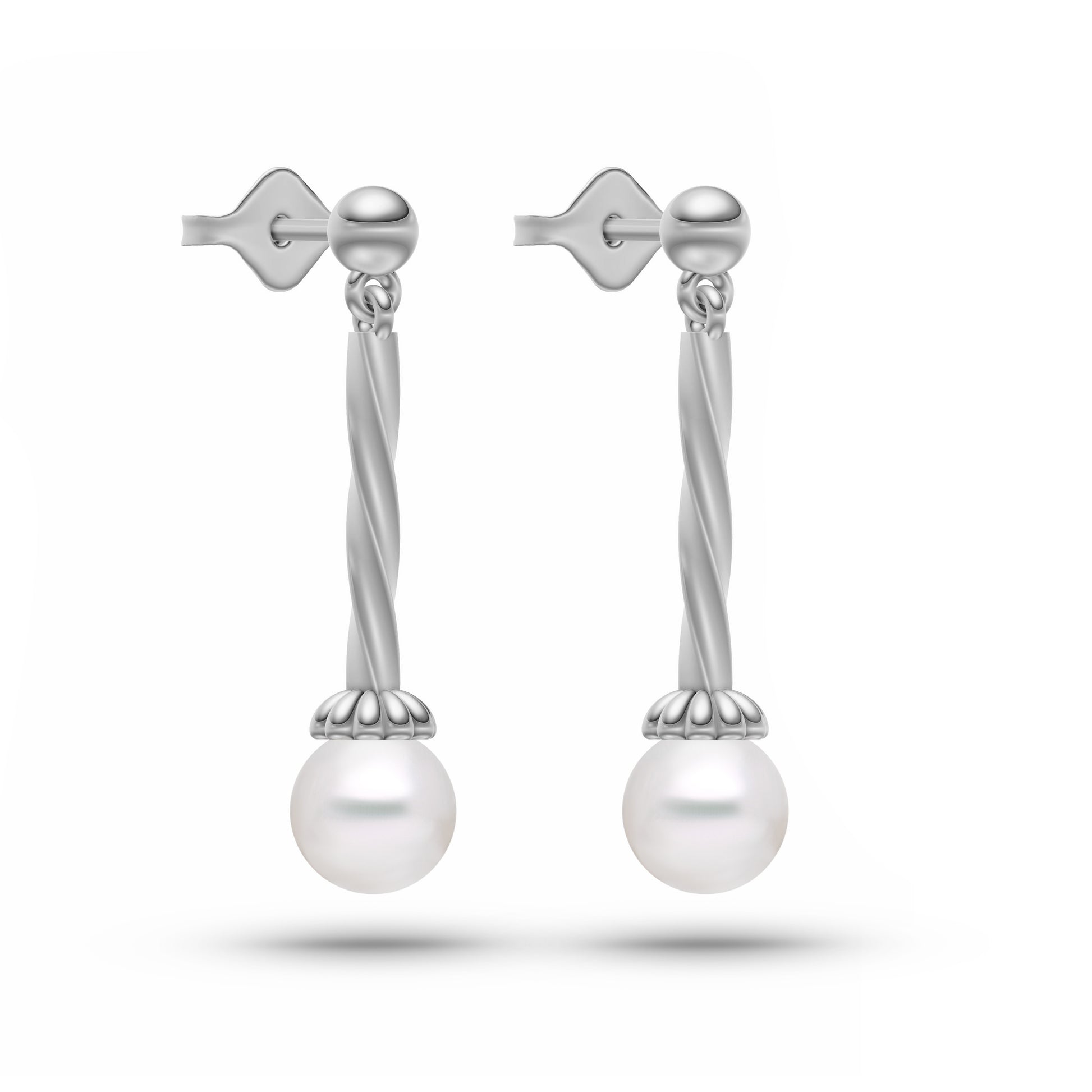 Fancy Pearl Drop Twist Earrings In 14K Gold