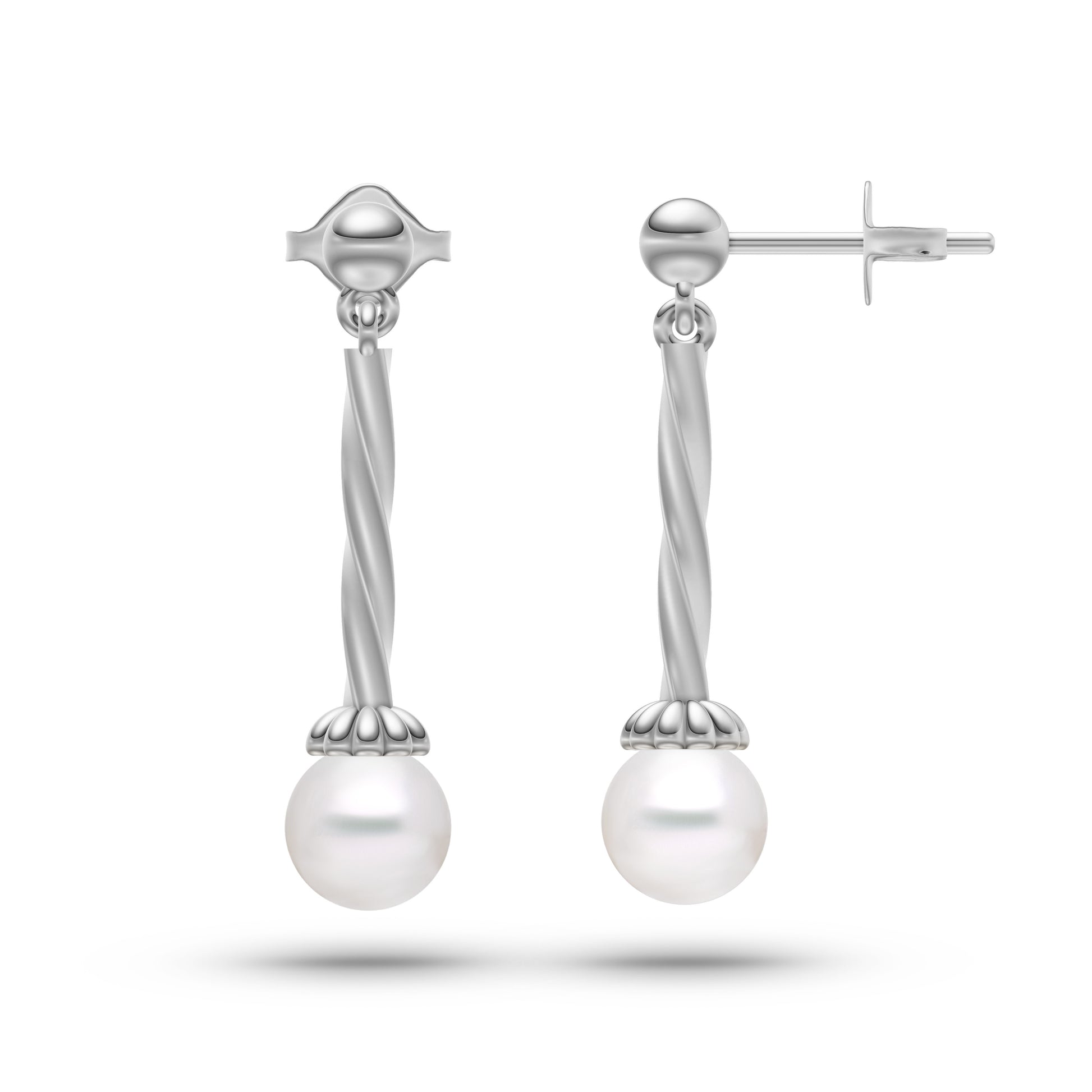 Fancy Pearl Drop Twist Earrings In 14K Gold