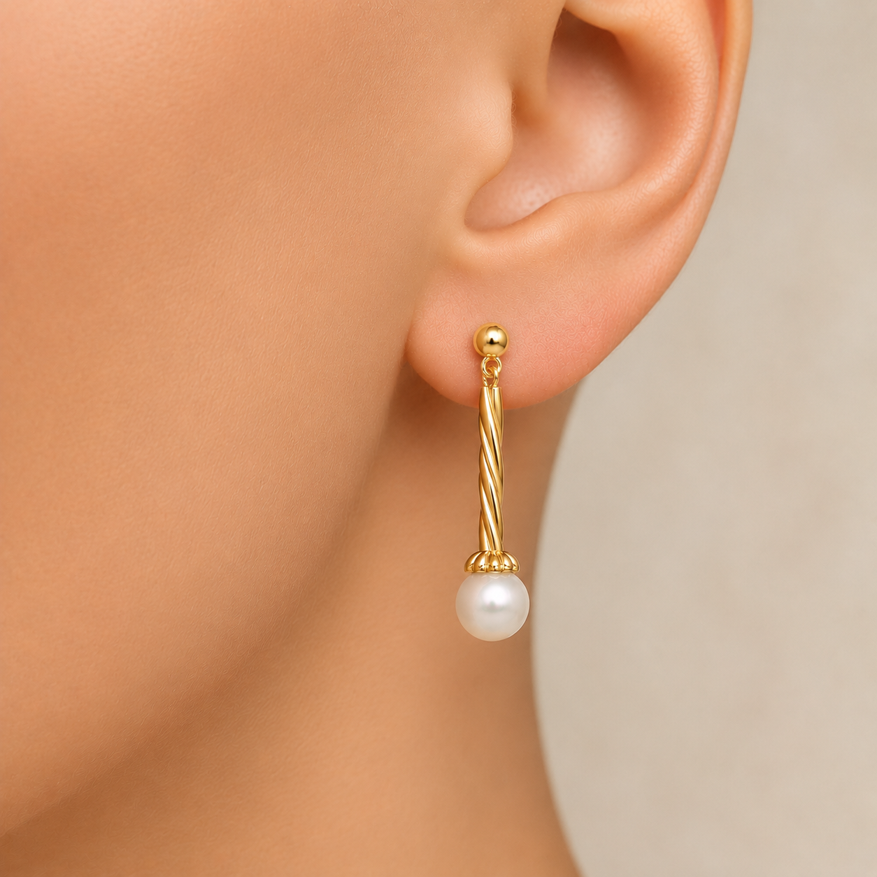 Fancy Pearl Drop Twist Earrings In 14K Gold