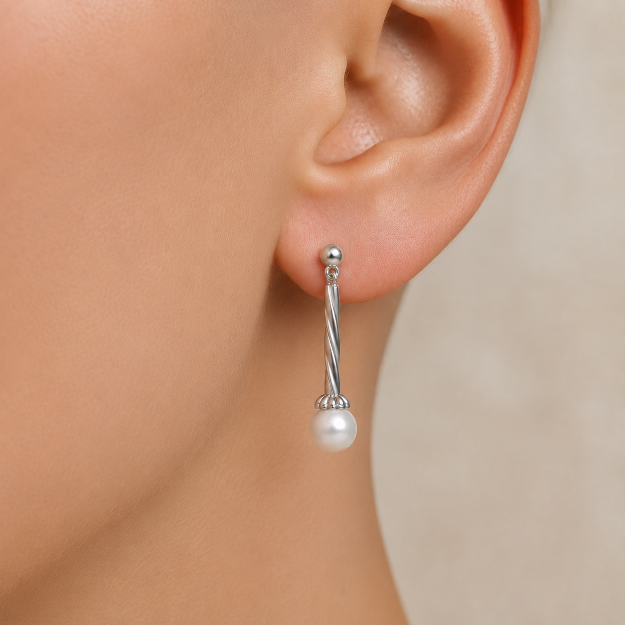 Fancy Pearl Drop Twist Earrings In 14K Gold