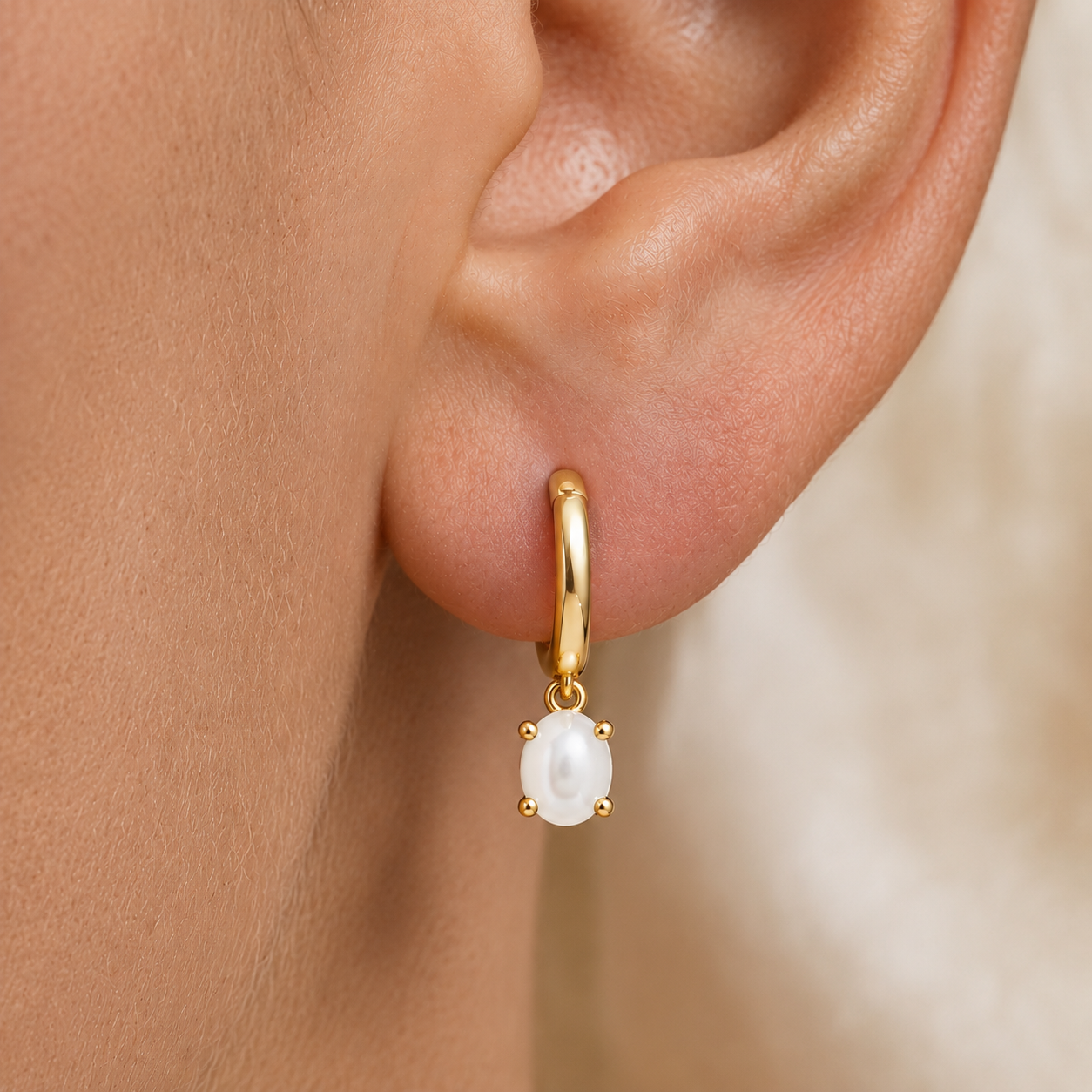Floating Opal Charm Hoop Earrings in 14K Gold