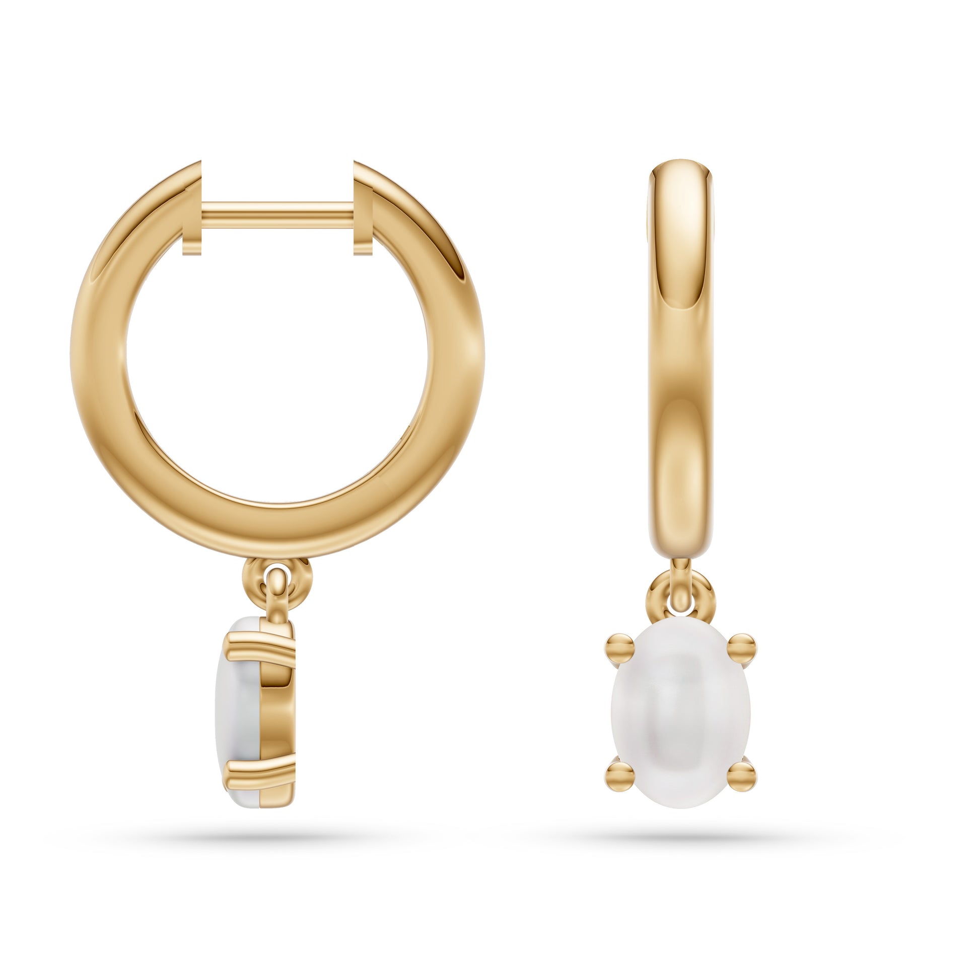 Floating Opal Charm Hoop Earrings in 14K Gold