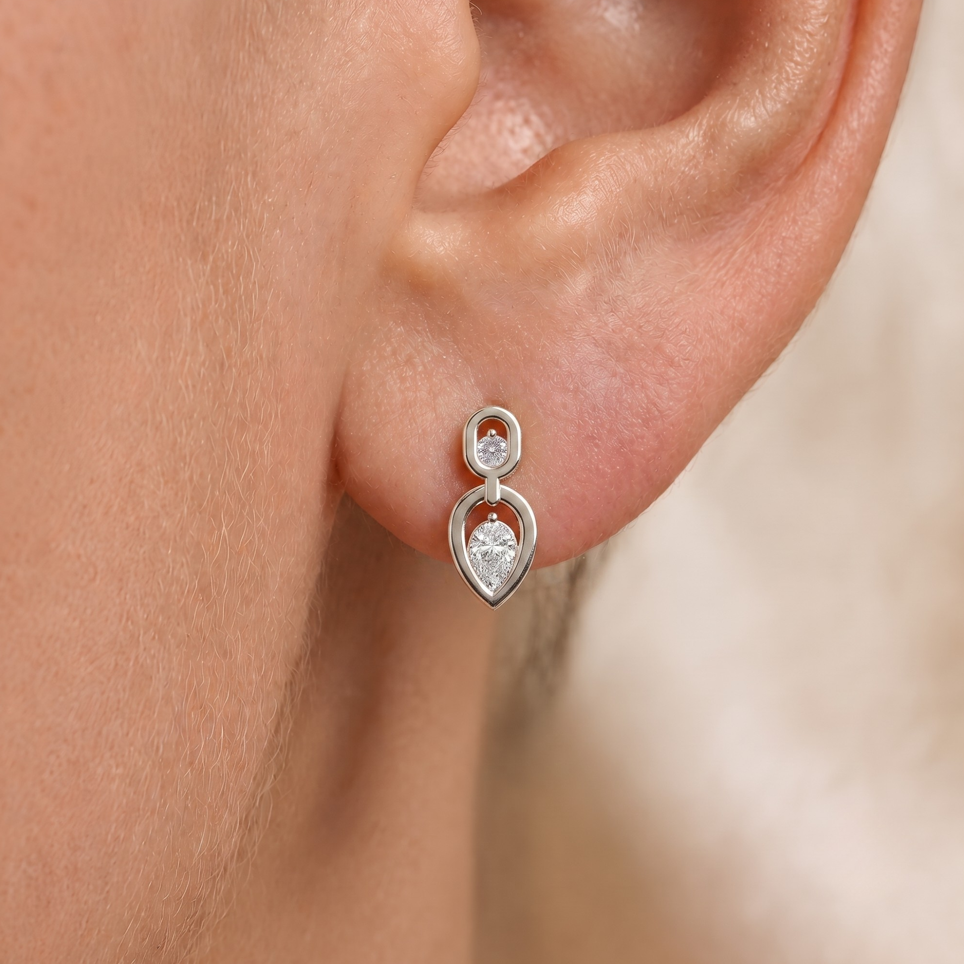 Floating Pear-Shaped Diamond Earrings in 14K Gold