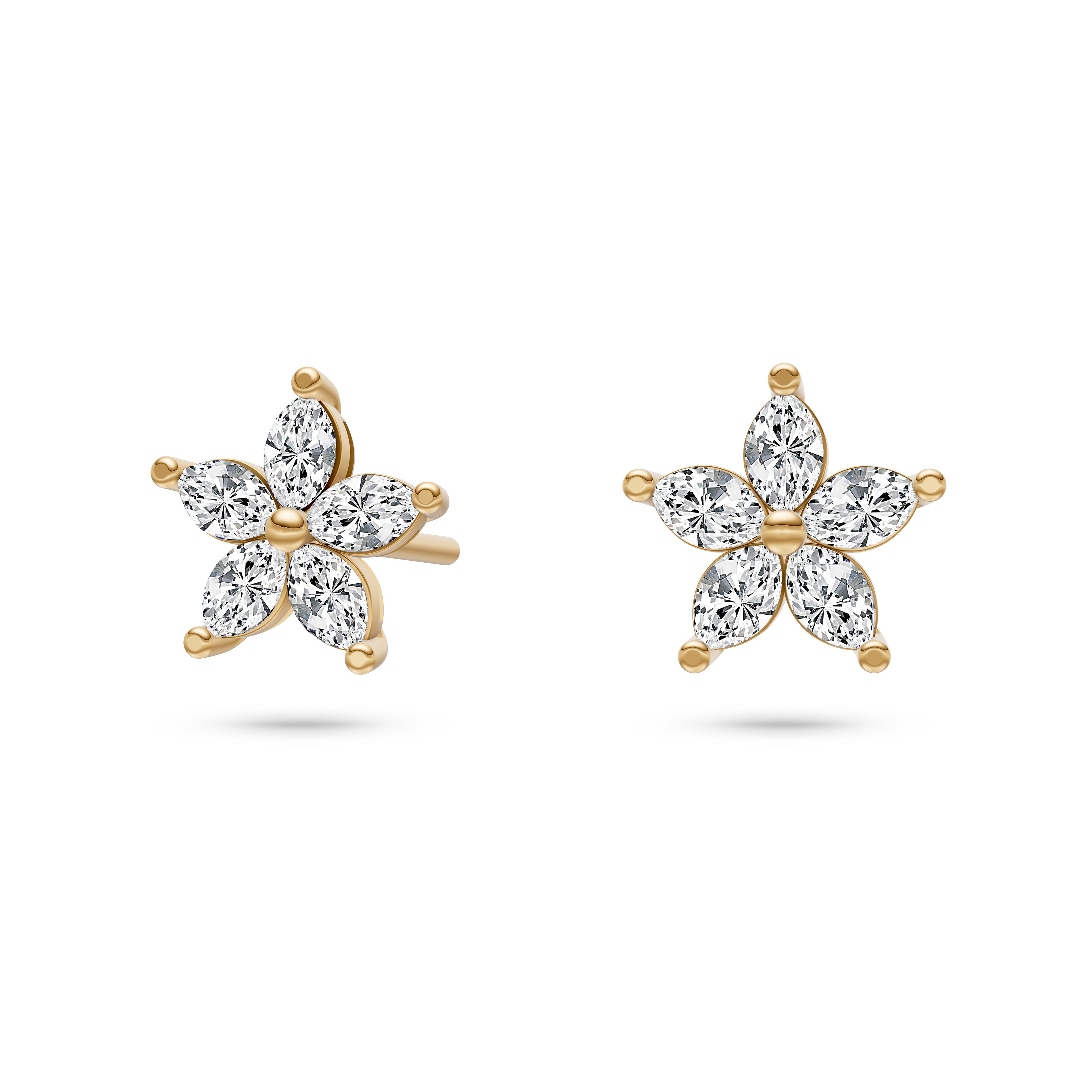 Floral Shaped Diamond Stud Earrings In 14K Gold
