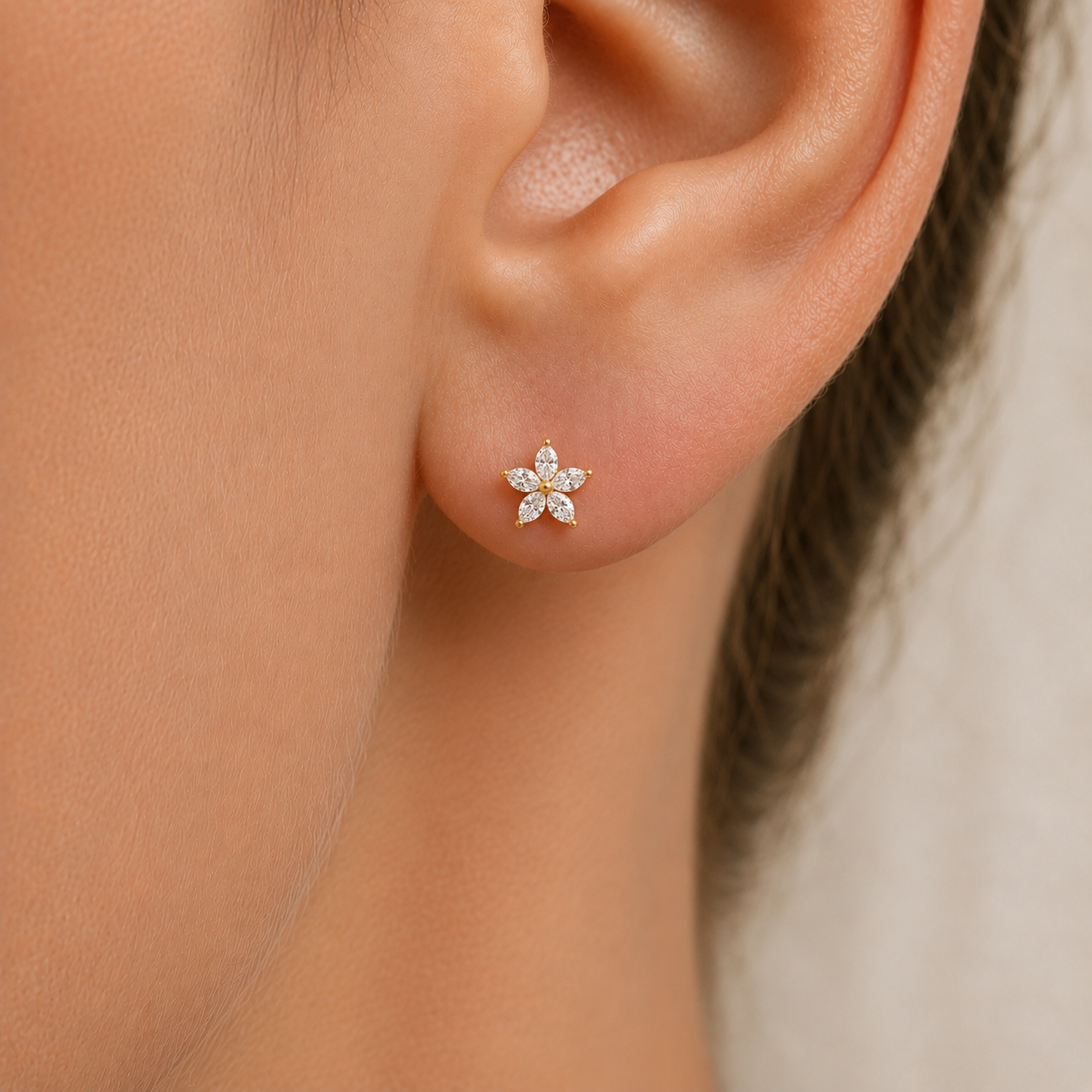 Floral Shaped Diamond Stud Earrings In 14K Gold