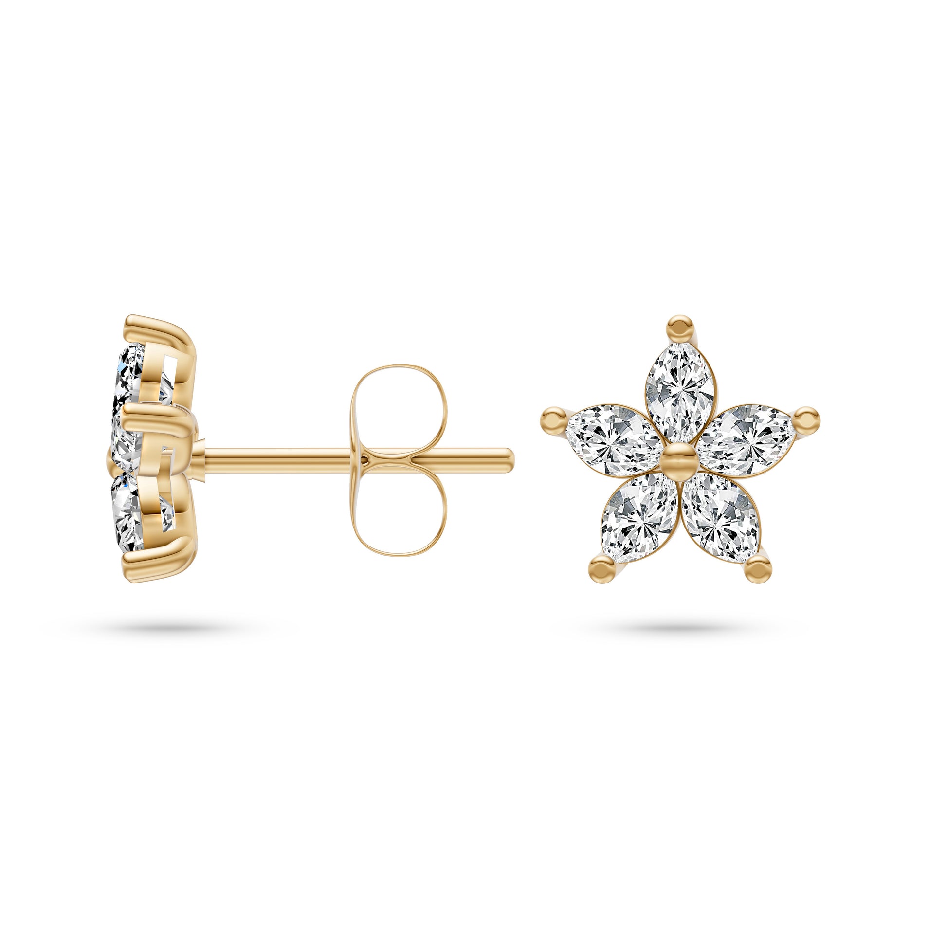 Floral Shaped Diamond Stud Earrings In 14K Gold