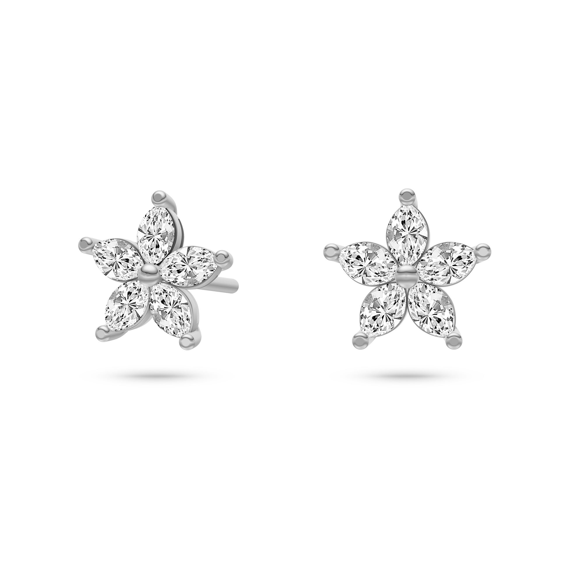 Floral Shaped Diamond Stud Earrings In 14K Gold