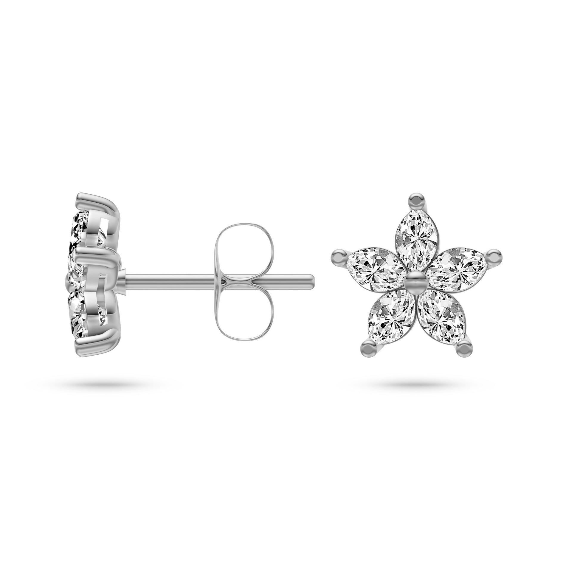Floral Shaped Diamond Stud Earrings In 14K Gold