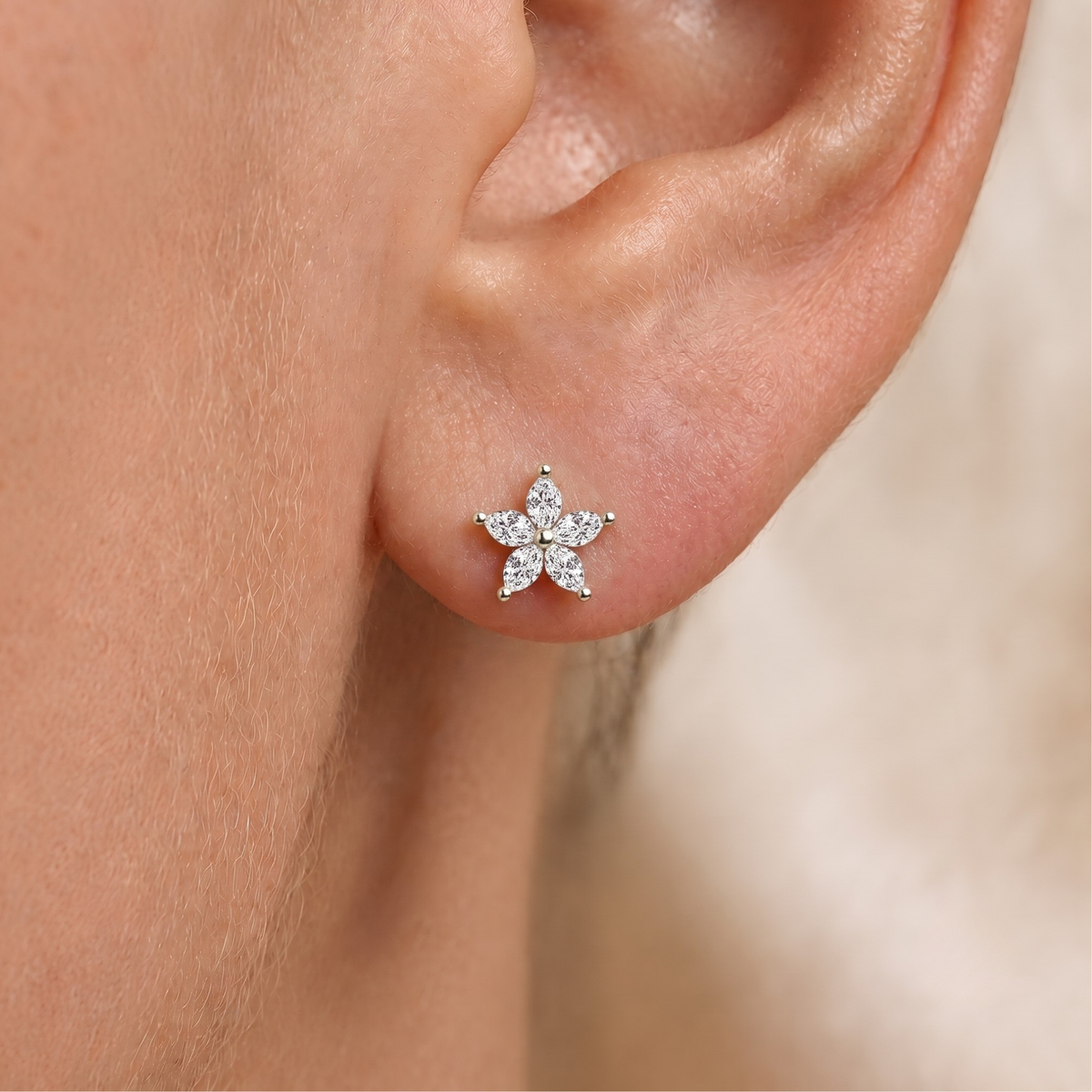 Diamond Flora Stud Earrings In 14K Gold