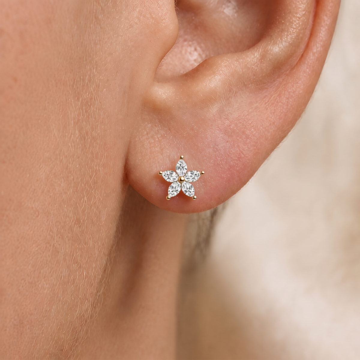 Diamond Flora Stud Earrings In 14K Gold