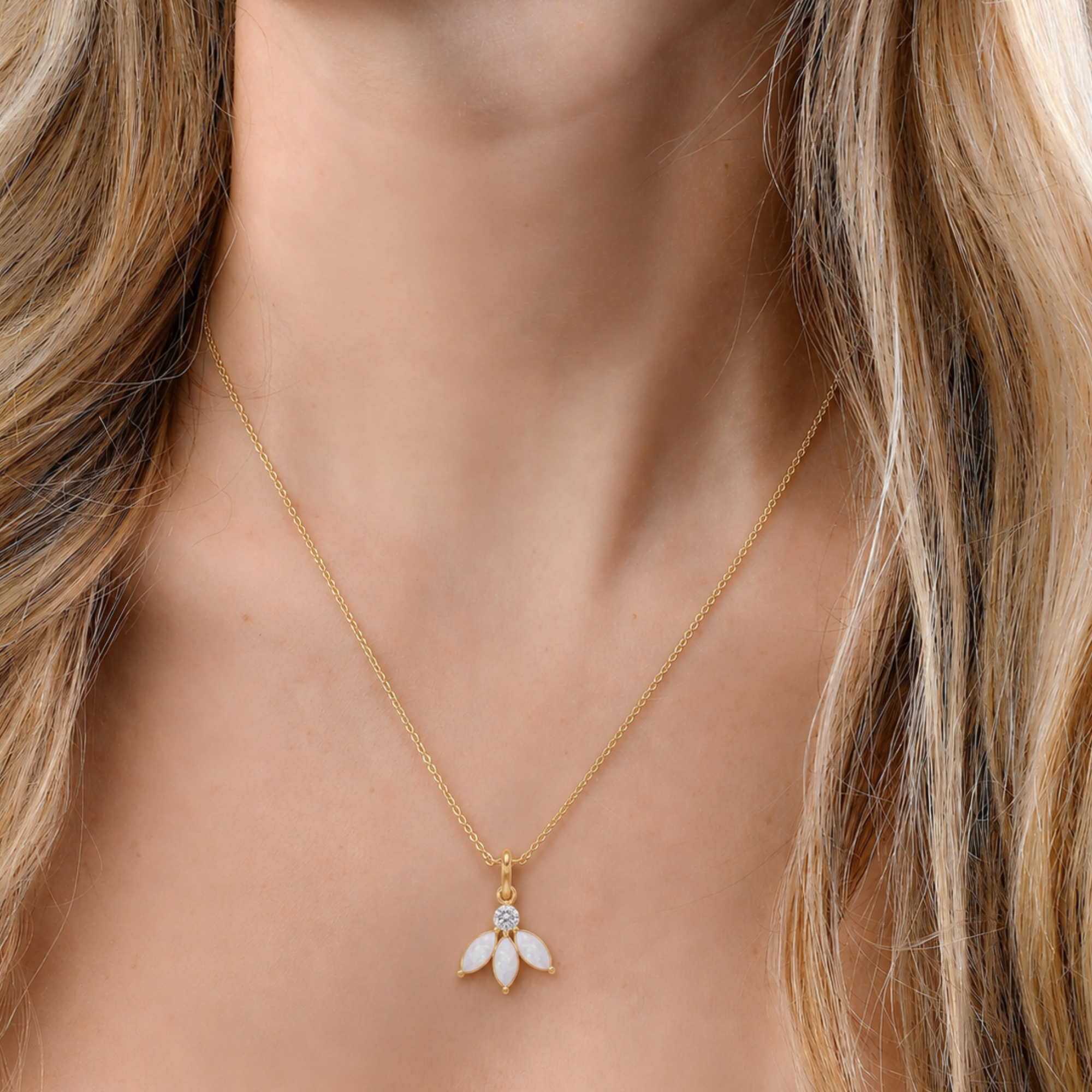 Opal Azalea Pendant Necklace In 14K Gold