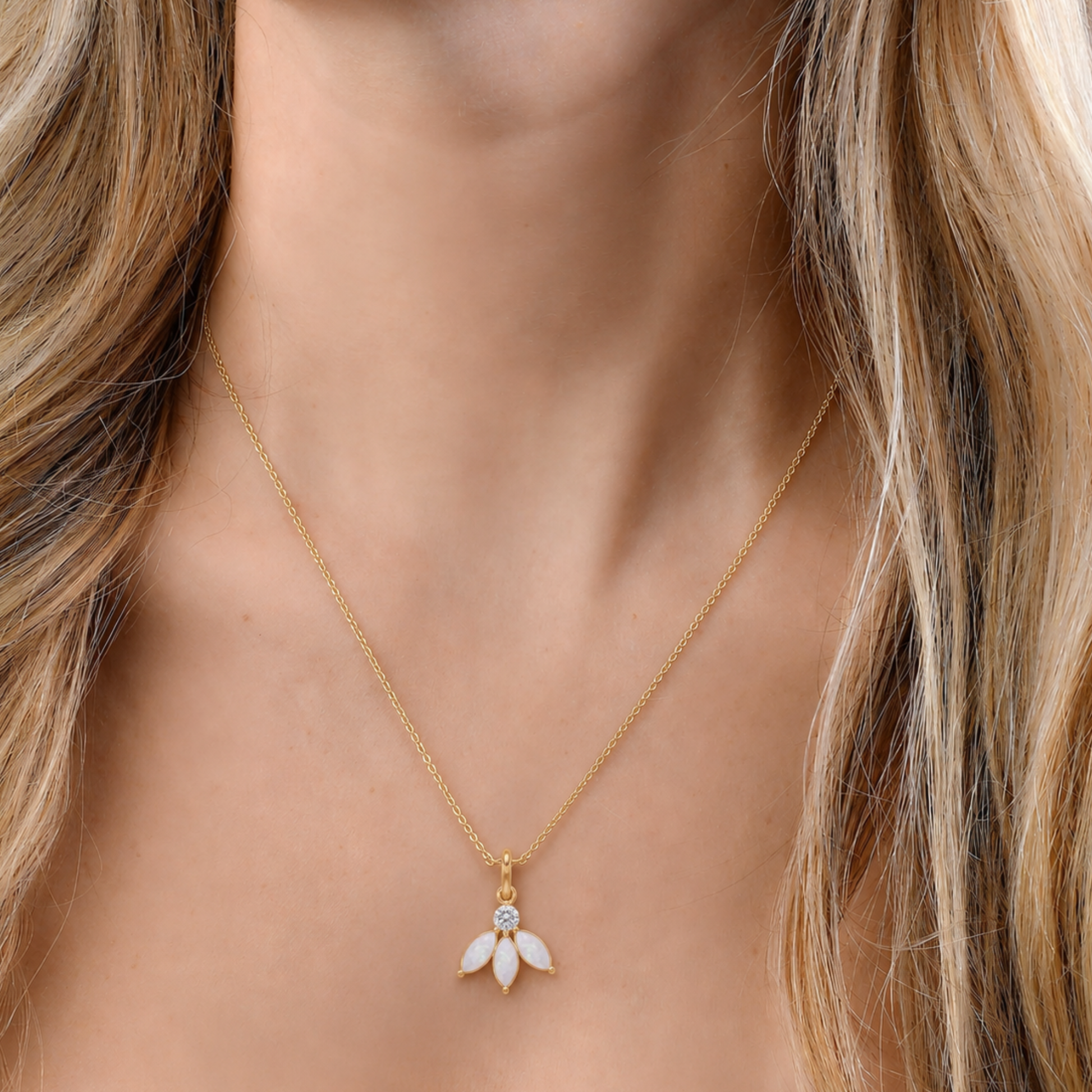 Opal Azalea Pendant Necklace In 14K Gold