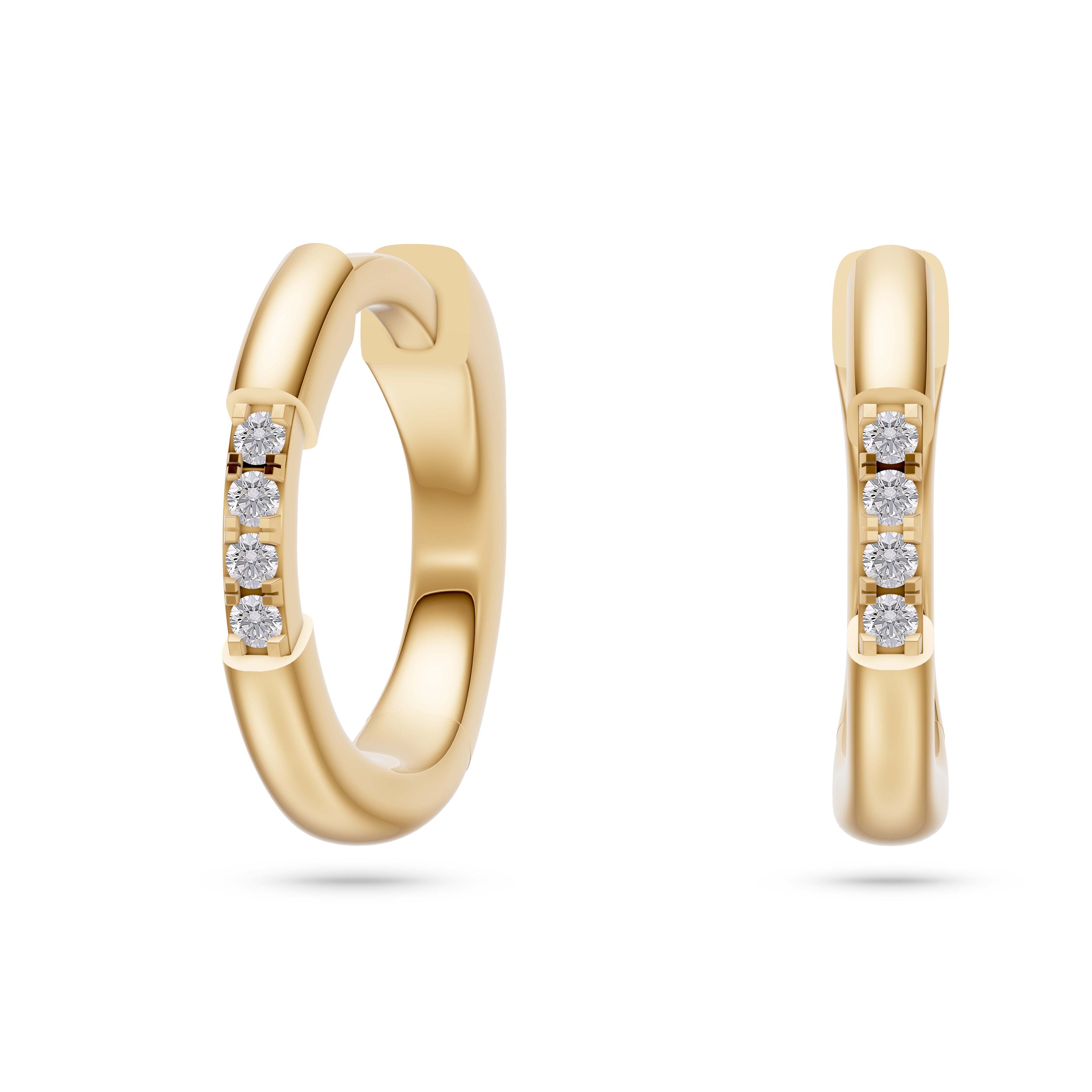 Flush-Set Diamond Huggie Earrings in 14K Gold