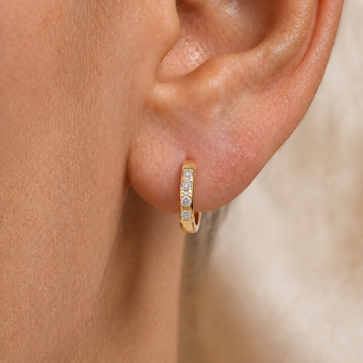 Flush-Set Diamond Huggie Earrings in 14K Gold
