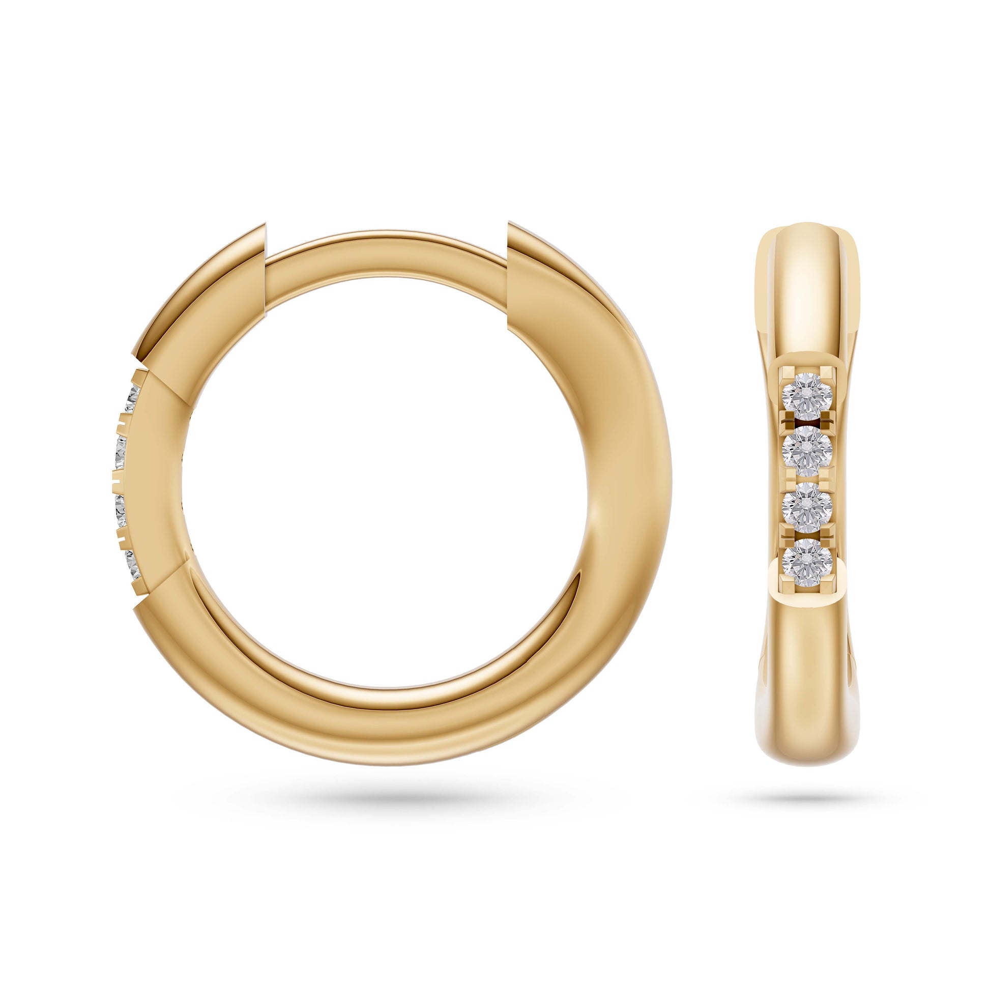 Flush-Set Diamond Huggie Earrings in 14K Gold