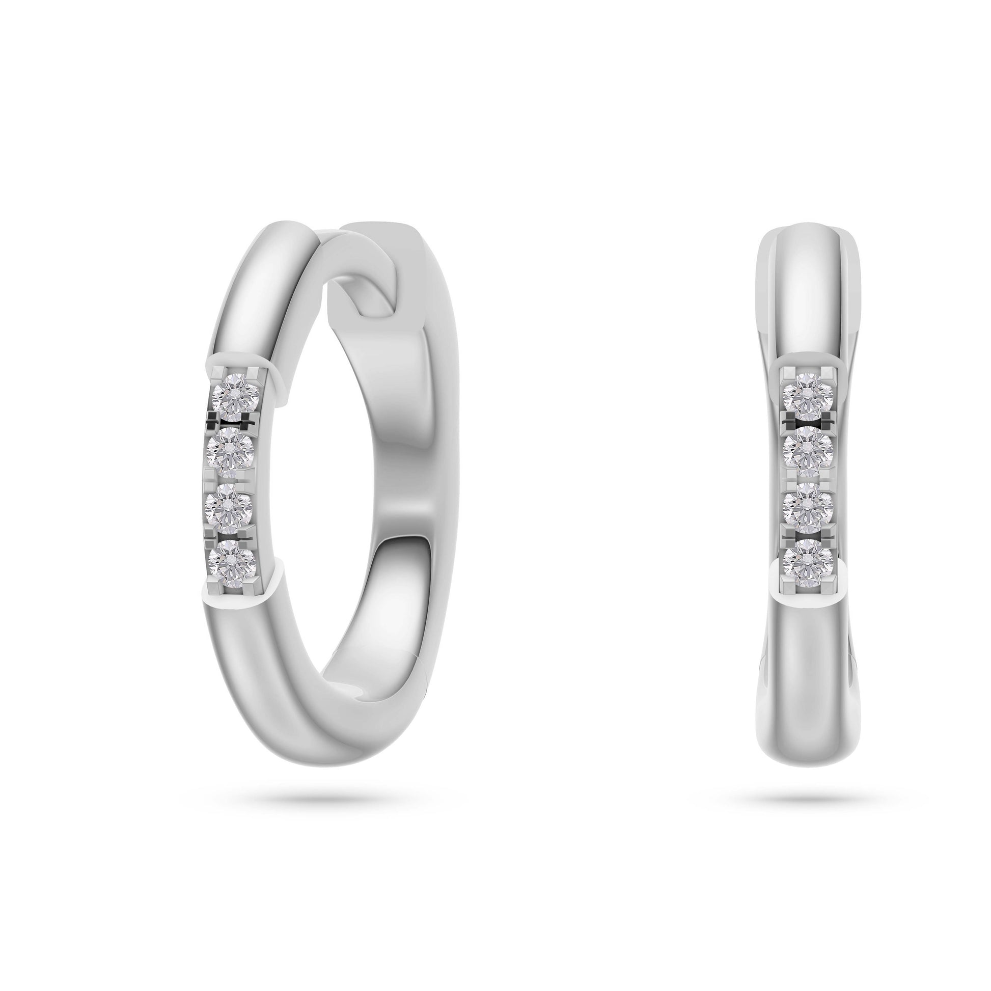 Flush-Set Diamond Huggie Earrings in 14K Gold