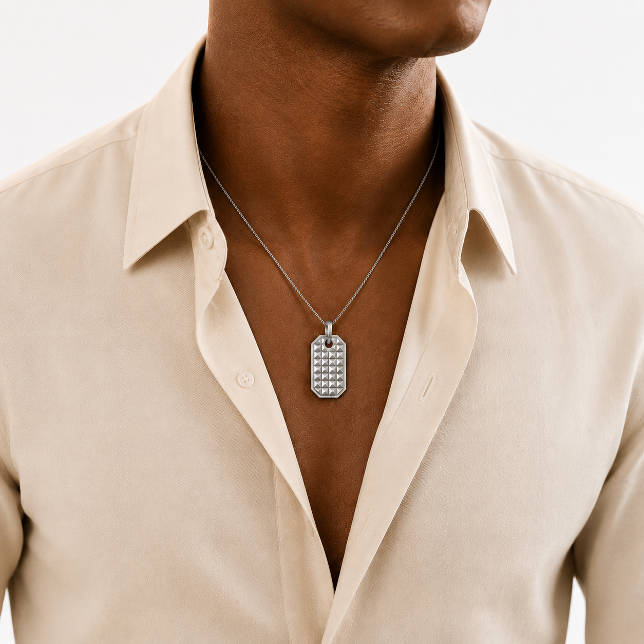Pyramid Dog Tag Necklace In Sterling Silver