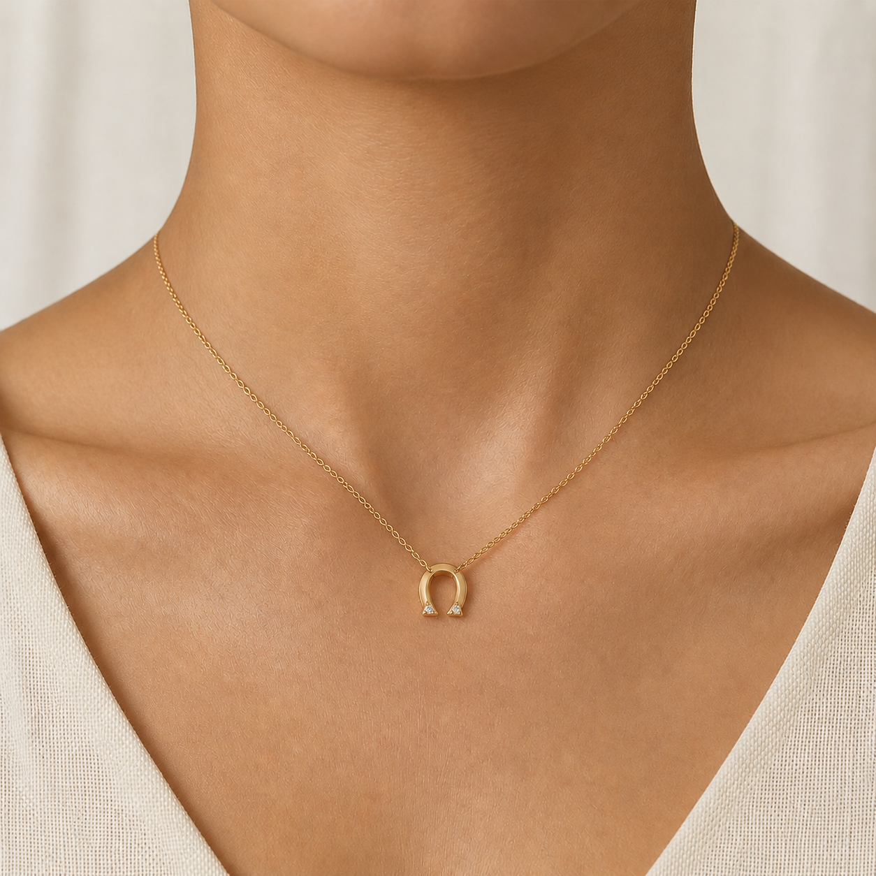 Fortuna Diamond Horseshoe Pendant In 14K Gold