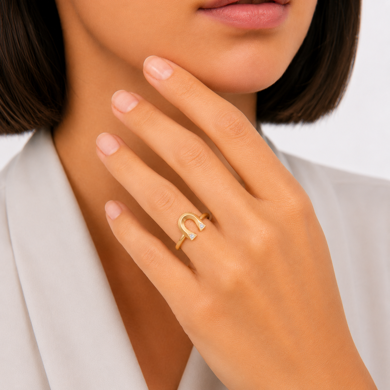 Fortuna Diamond Horseshoe Ring In 14K Gold