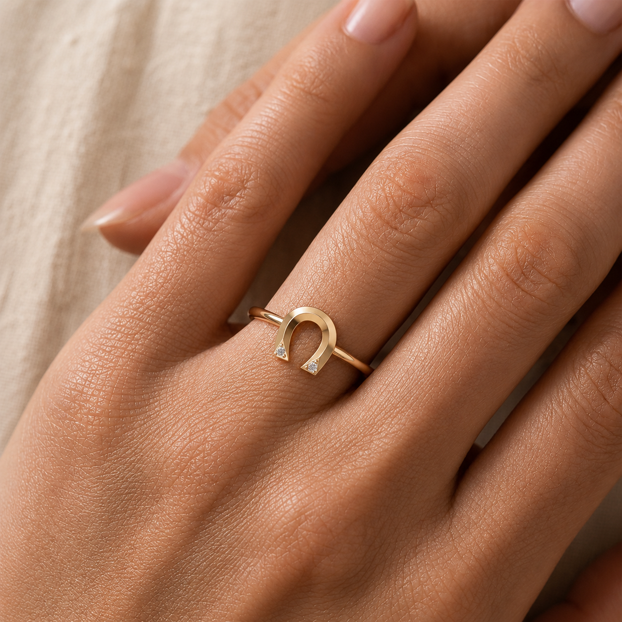 Fortuna Diamond Horseshoe Ring In 14K Gold
