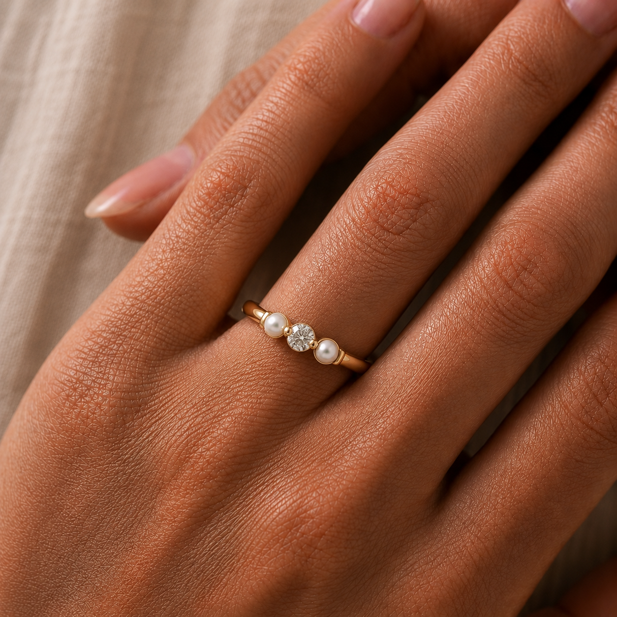 Freshwater Pearl & Diamond Band In 14k Gold